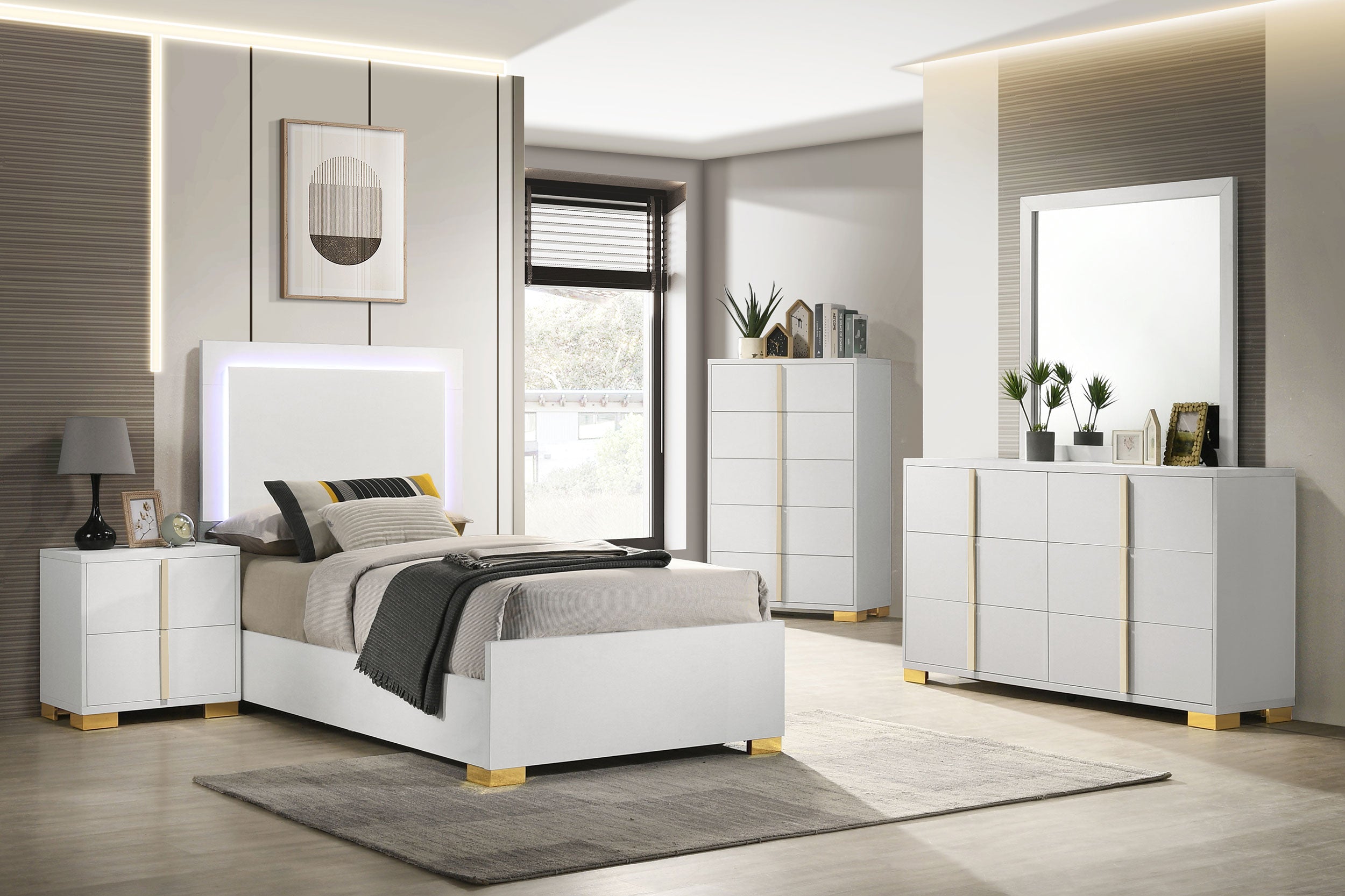 Marceline Wood Twin LED Panel Bed White-