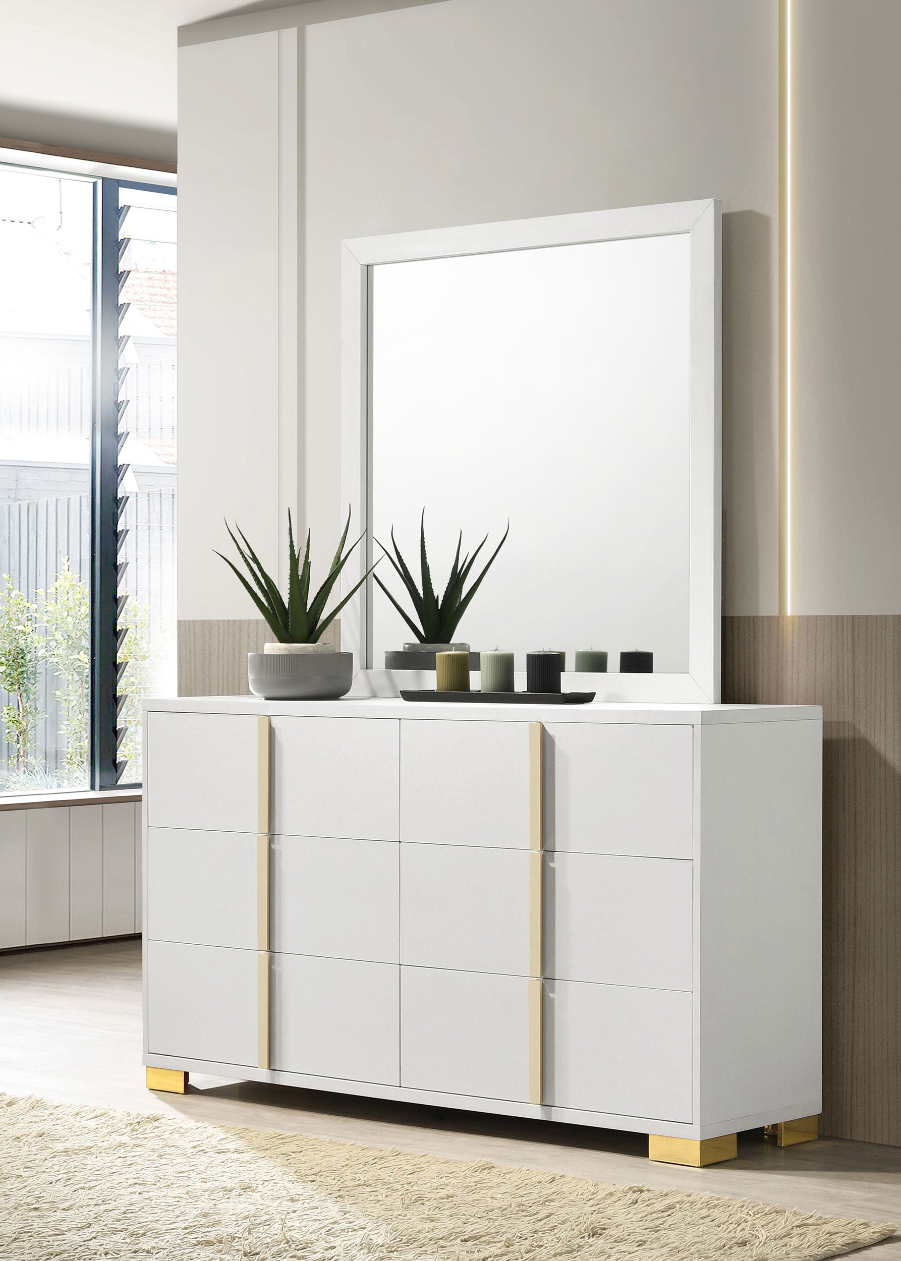 Marceline 6-drawer Dresser with Mirror White-