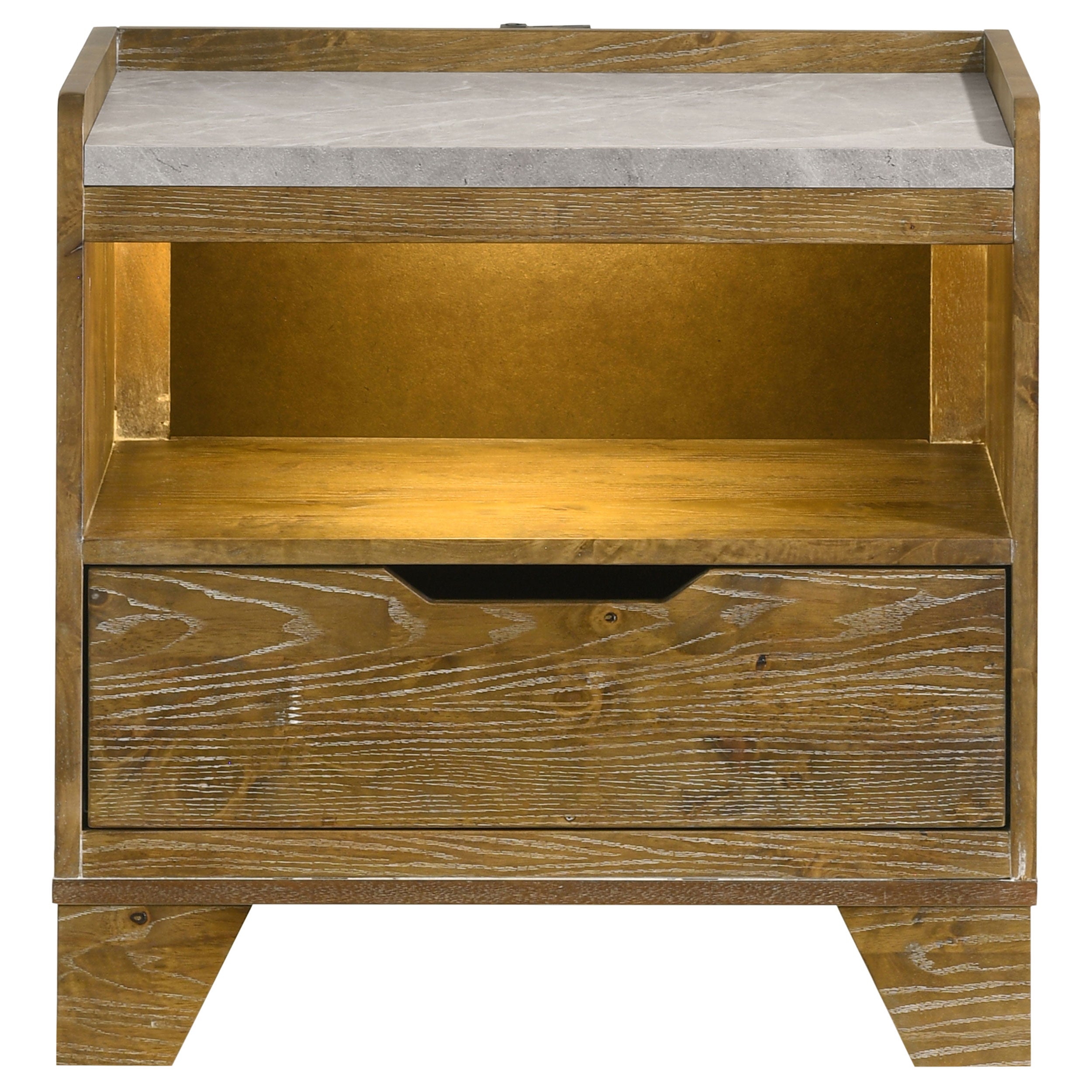 Henderson 1-drawer LED Nightstand Bedside Table Medium Oak-