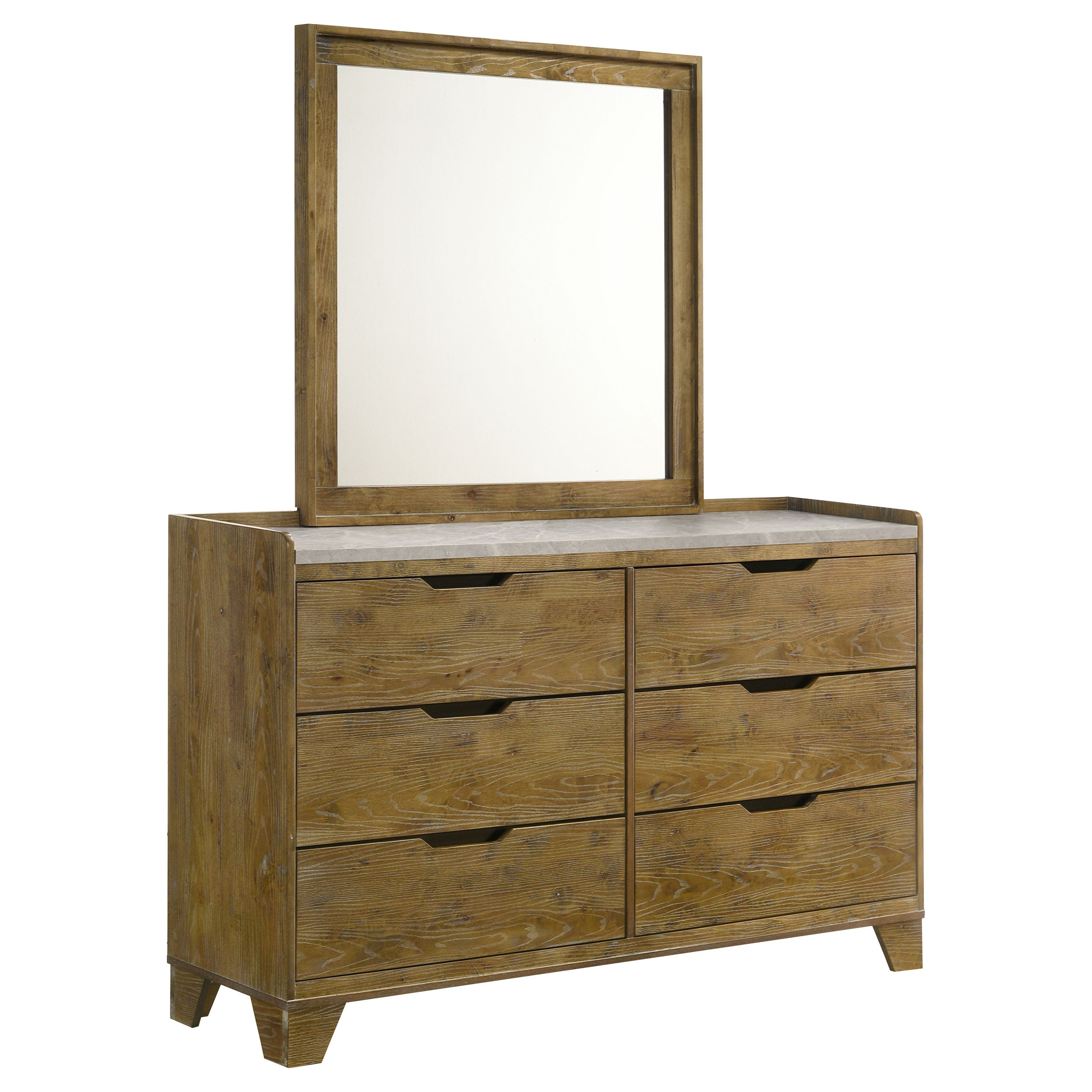 Henderson 6-drawer Bedroom Dresser with Mirror Medium Oak-