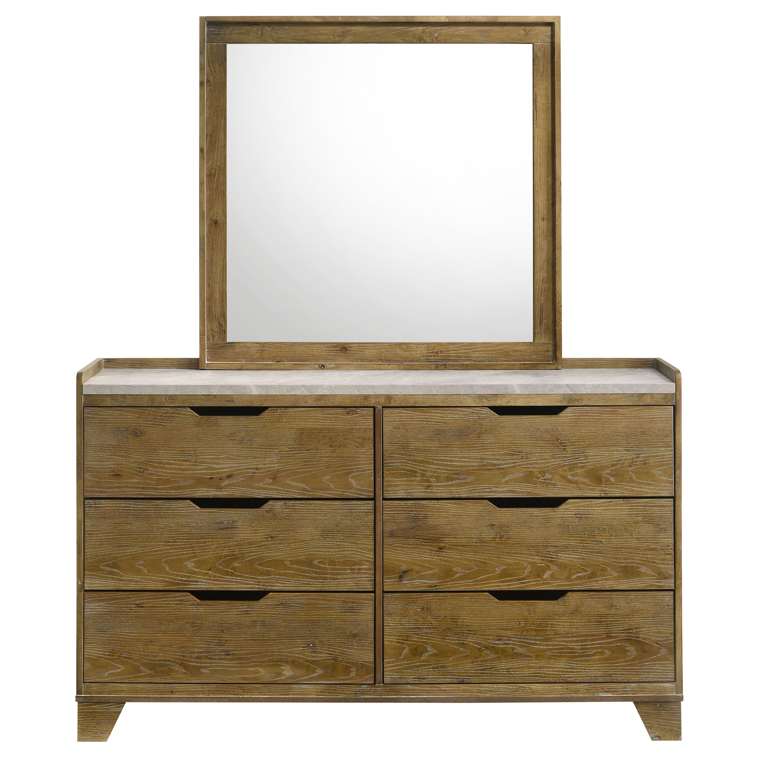 Henderson 6-drawer Bedroom Dresser with Mirror Medium Oak-