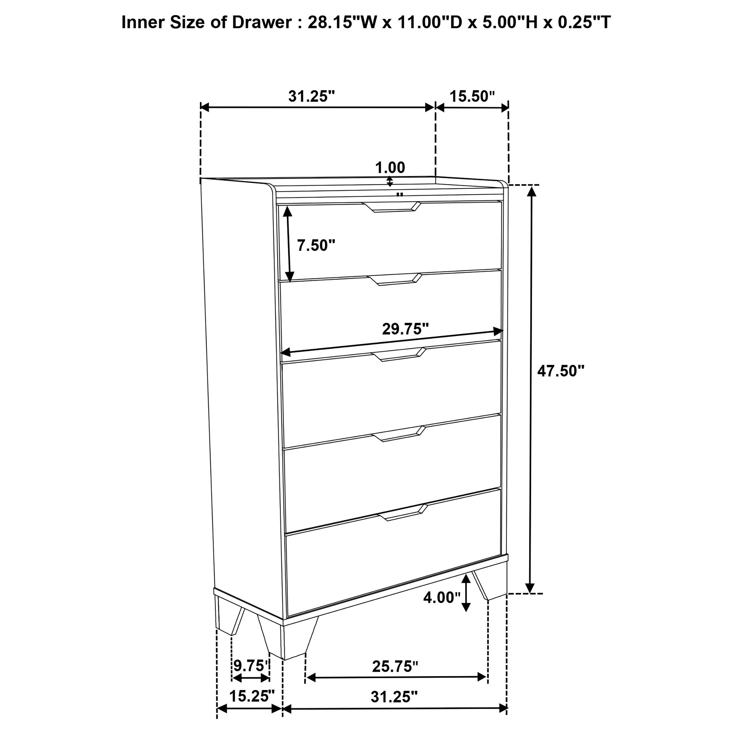 Henderson 5-drawer Bedroom Chest of Drawers Medium Oak-