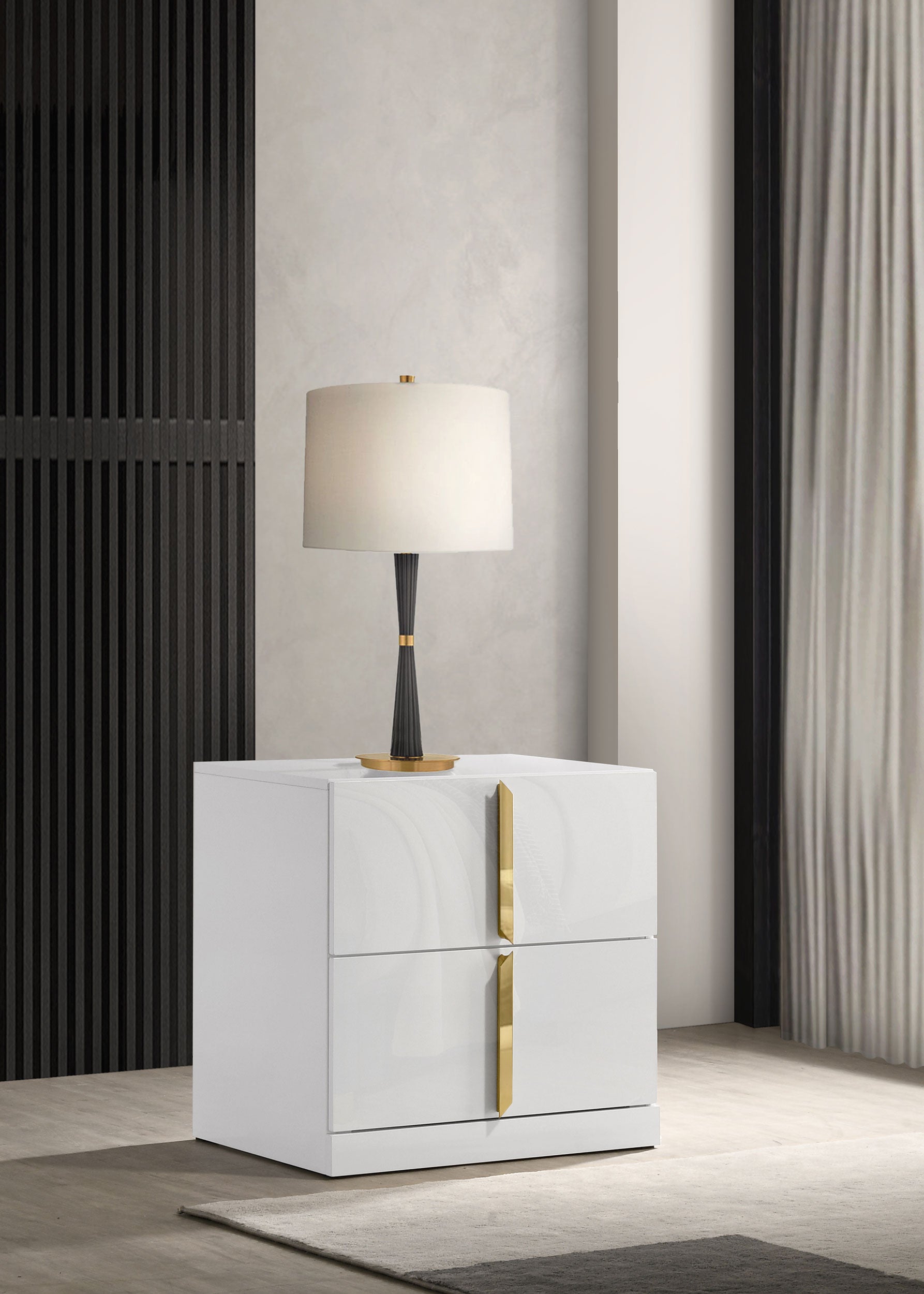 Ines 2-drawer Nightstand Bedside Table White High Gloss-