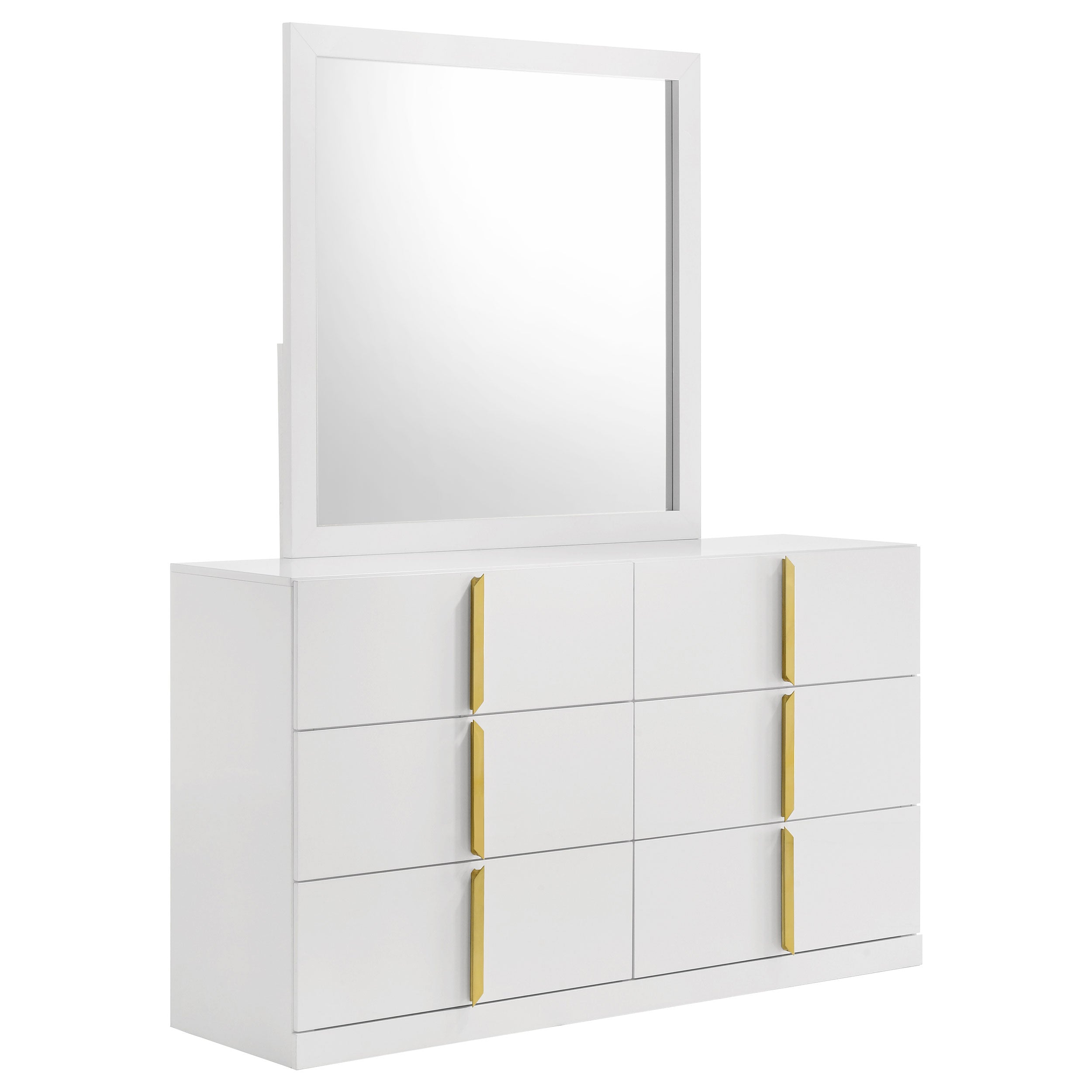 Ines 6-drawer Bedroom Dresser with Mirror White High Gloss-