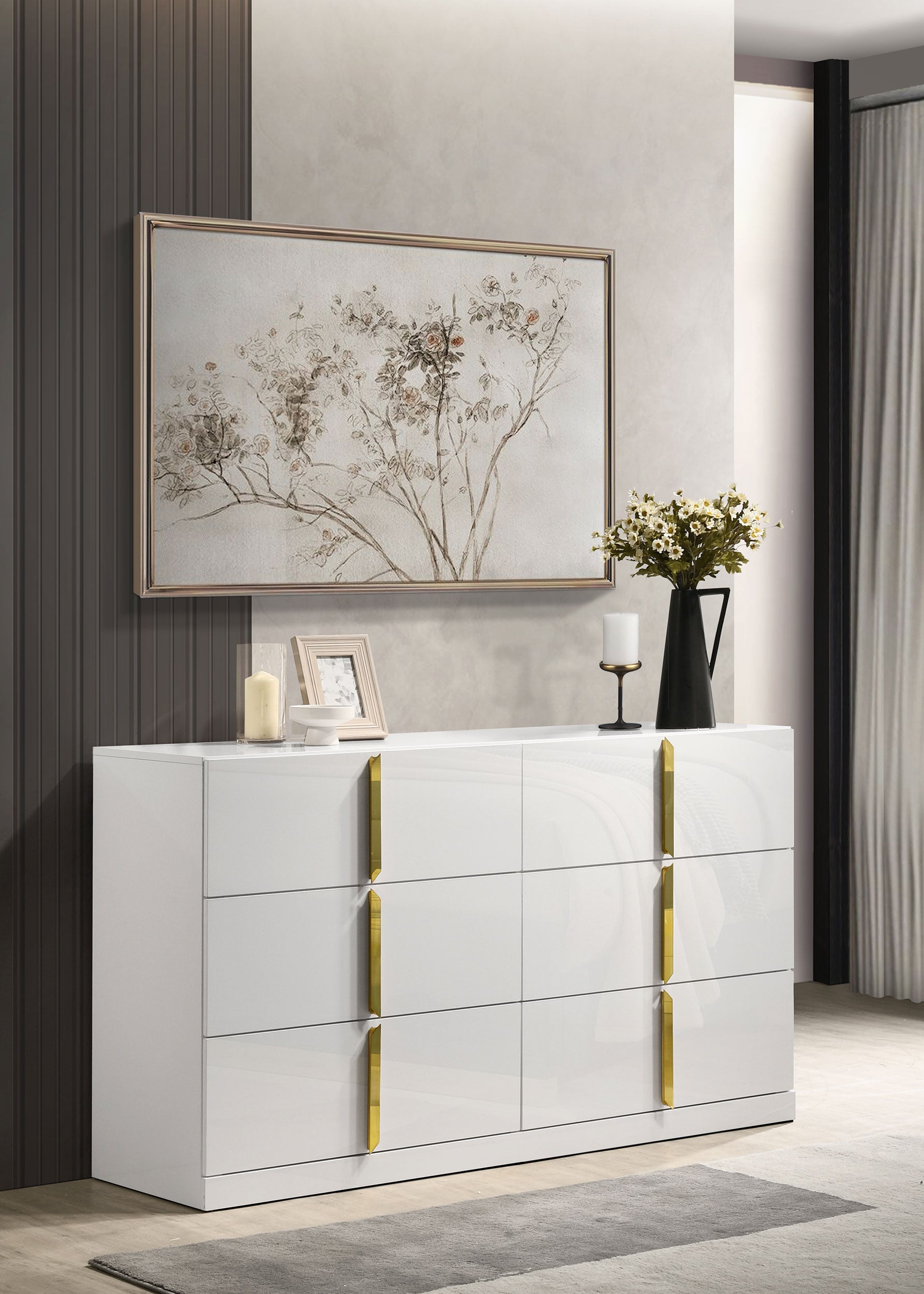 Ines 6-drawer Bedroom Dresser Cabinet White High Gloss-