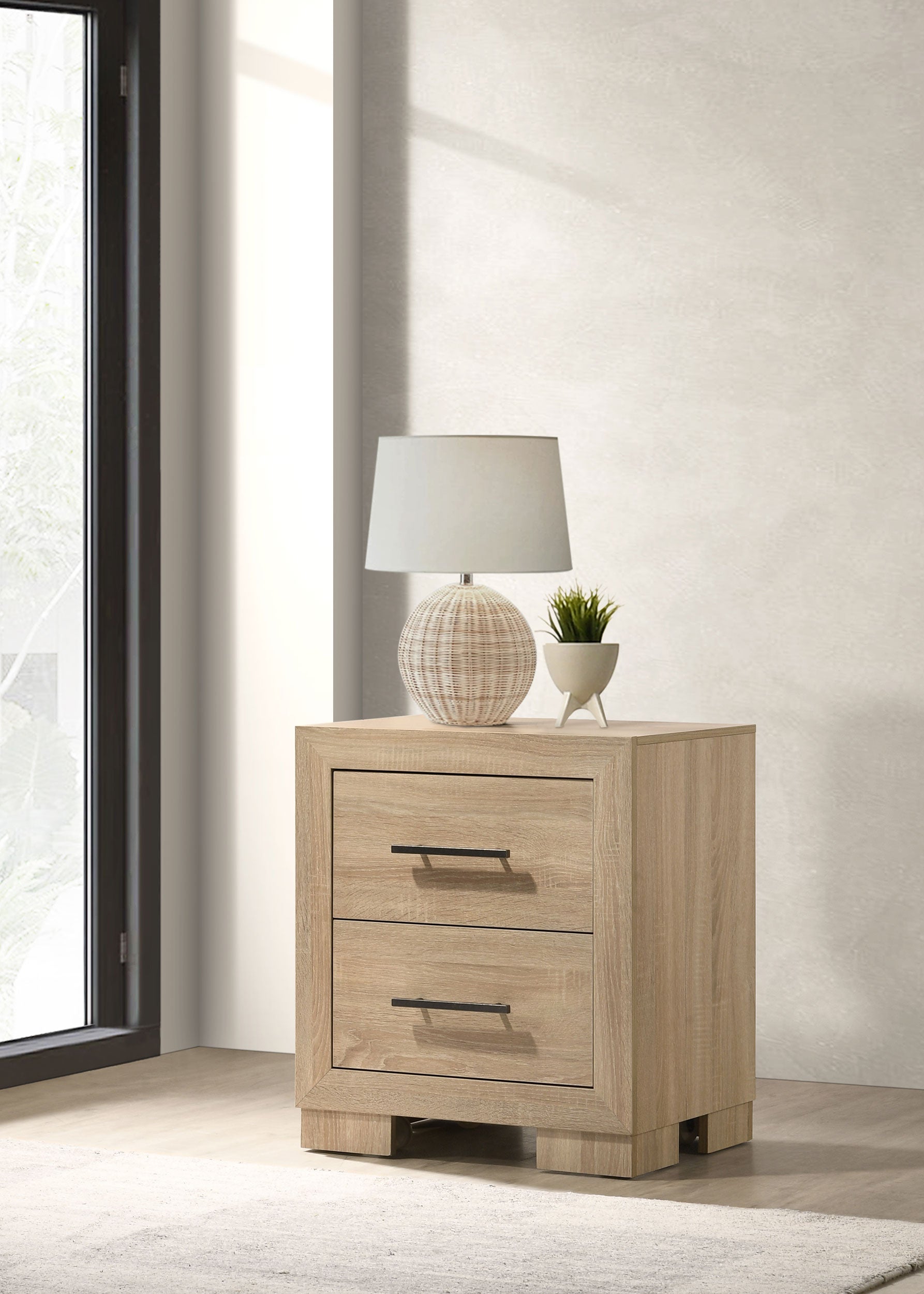 Arielle 2-drawer Bedroom Nightstand with Casters Light Oak-