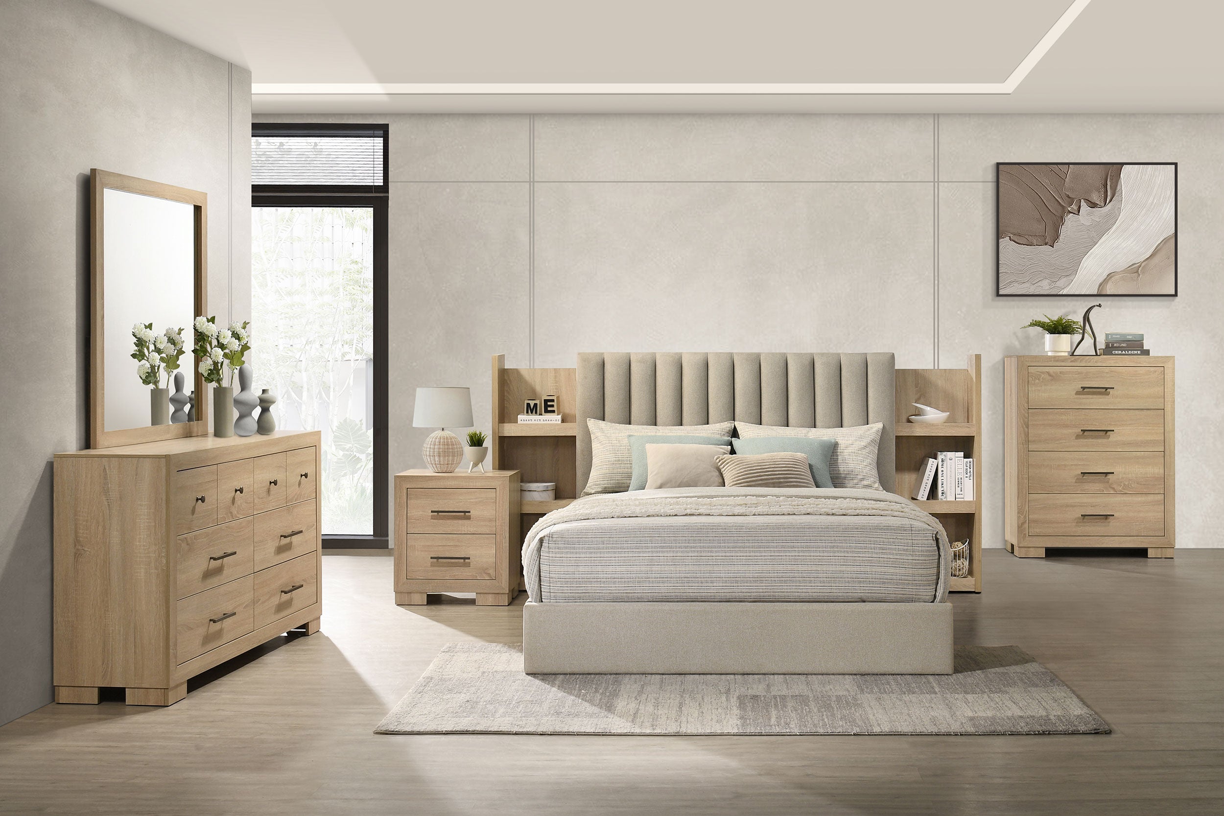 Arielle 2-drawer Bedroom Nightstand with Casters Light Oak-