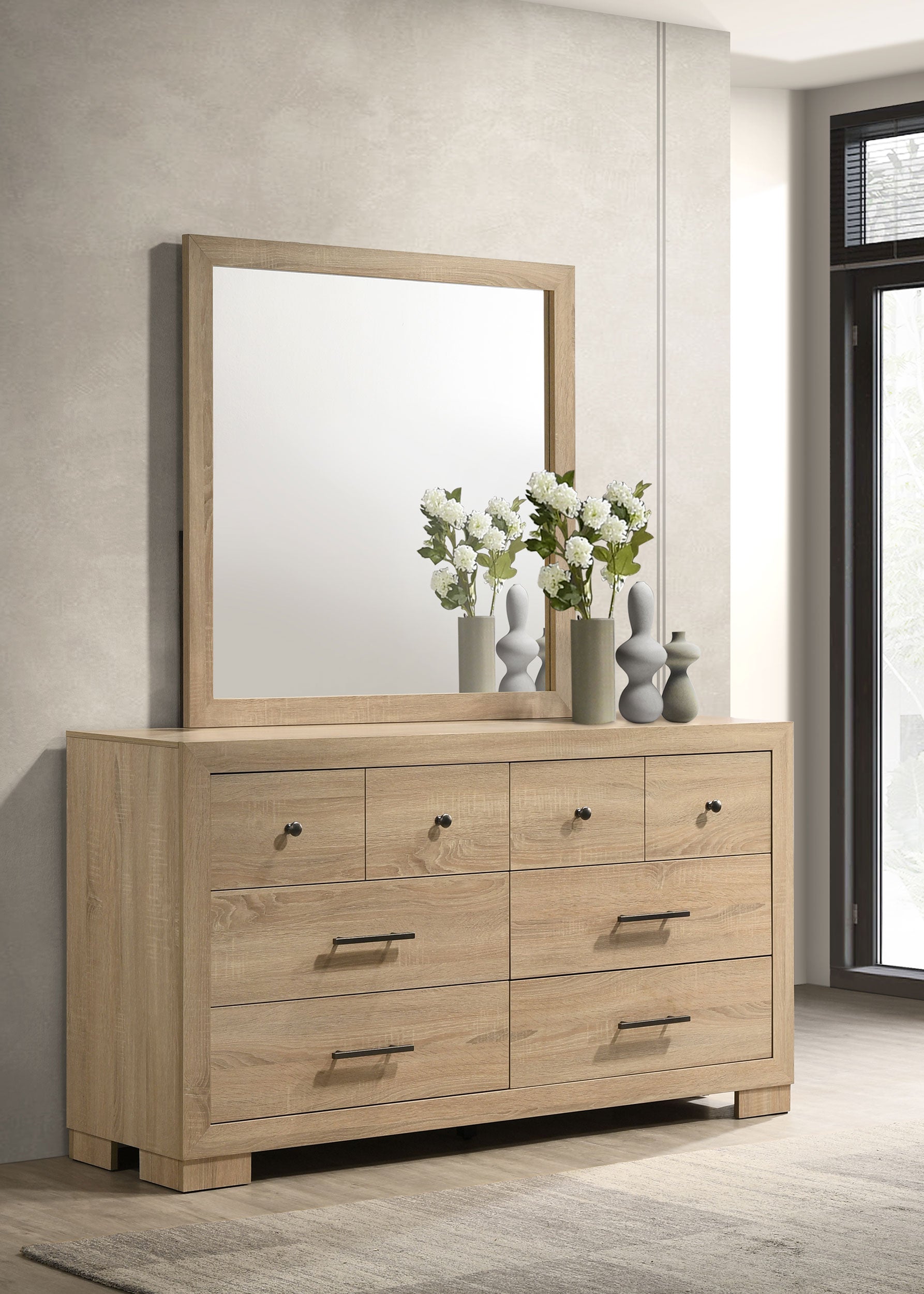 Arielle 6-drawer Bedroom Dresser with Mirror Light Oak-
