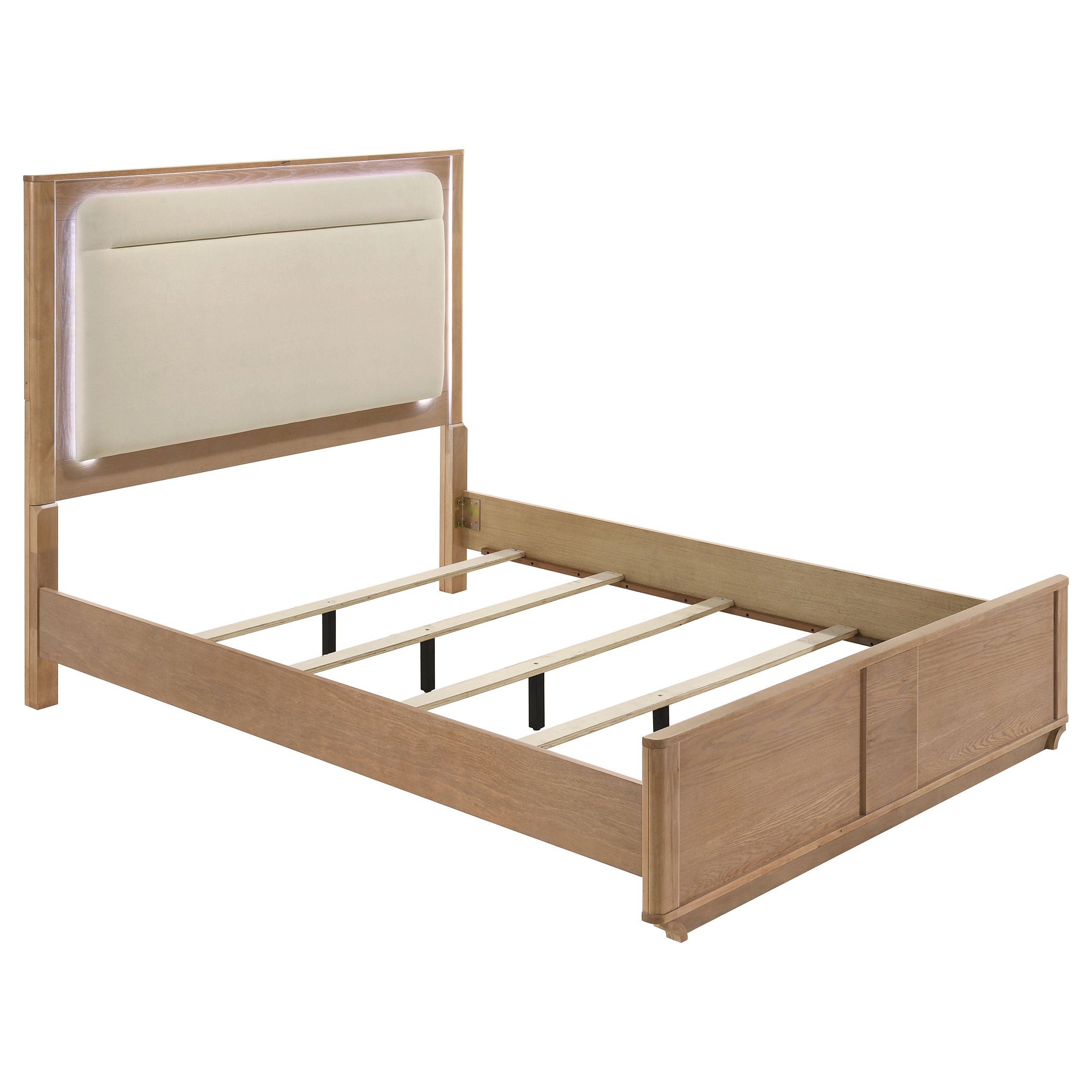 Leanne Queen LED Panel Bed Off White and Light Oak-