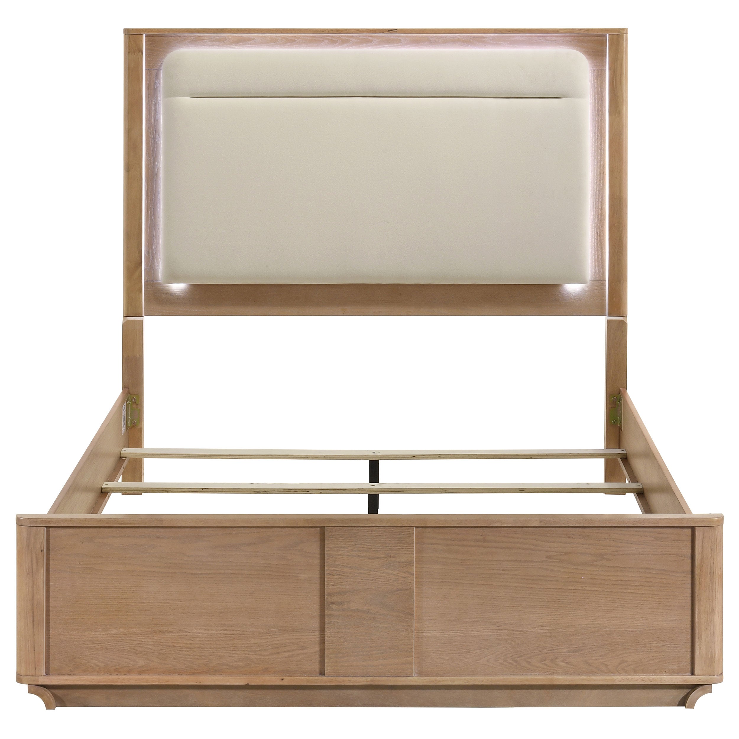 Leanne Queen LED Panel Bed Off White and Light Oak-