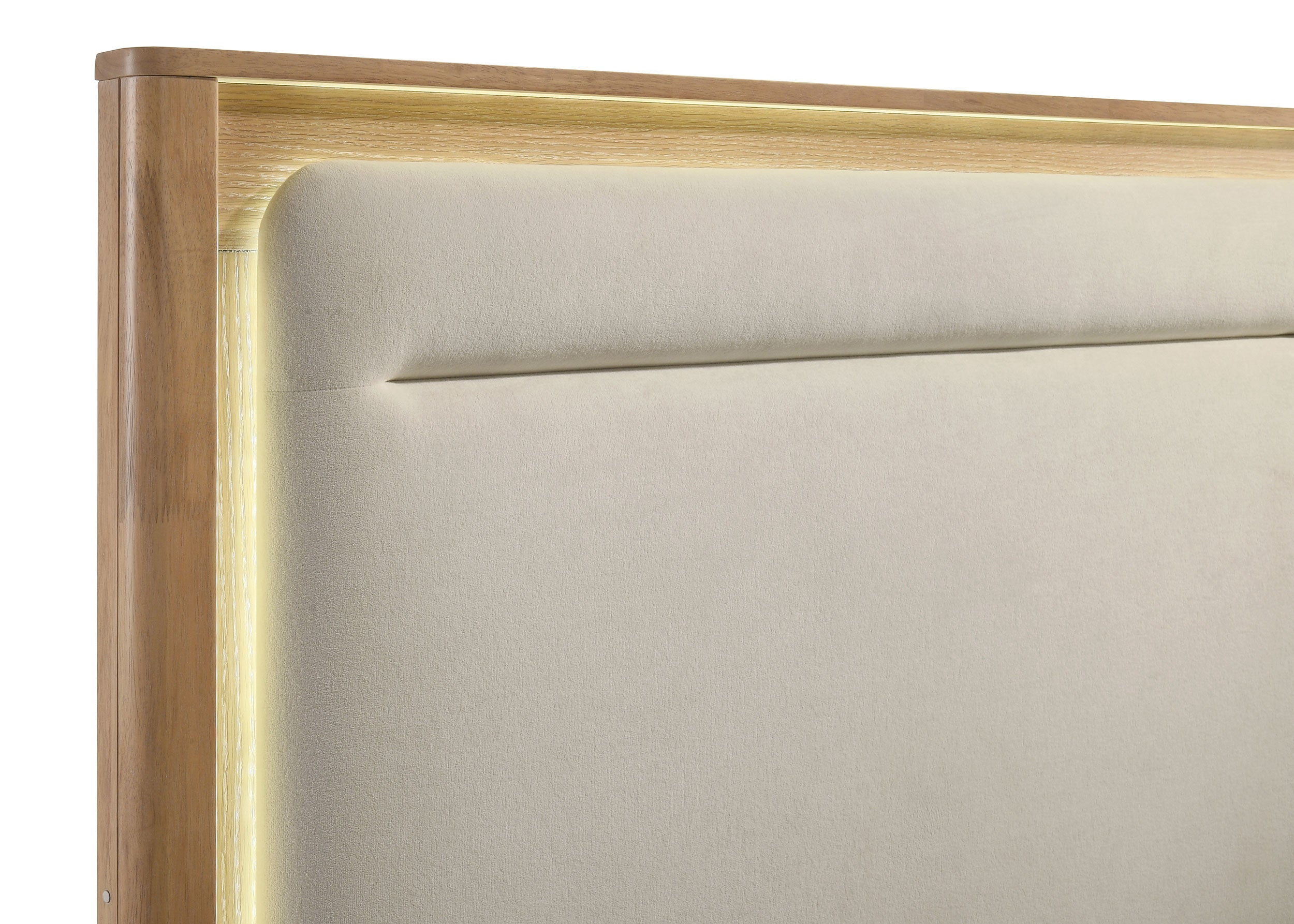 Leanne Queen LED Panel Bed Off White and Light Oak-