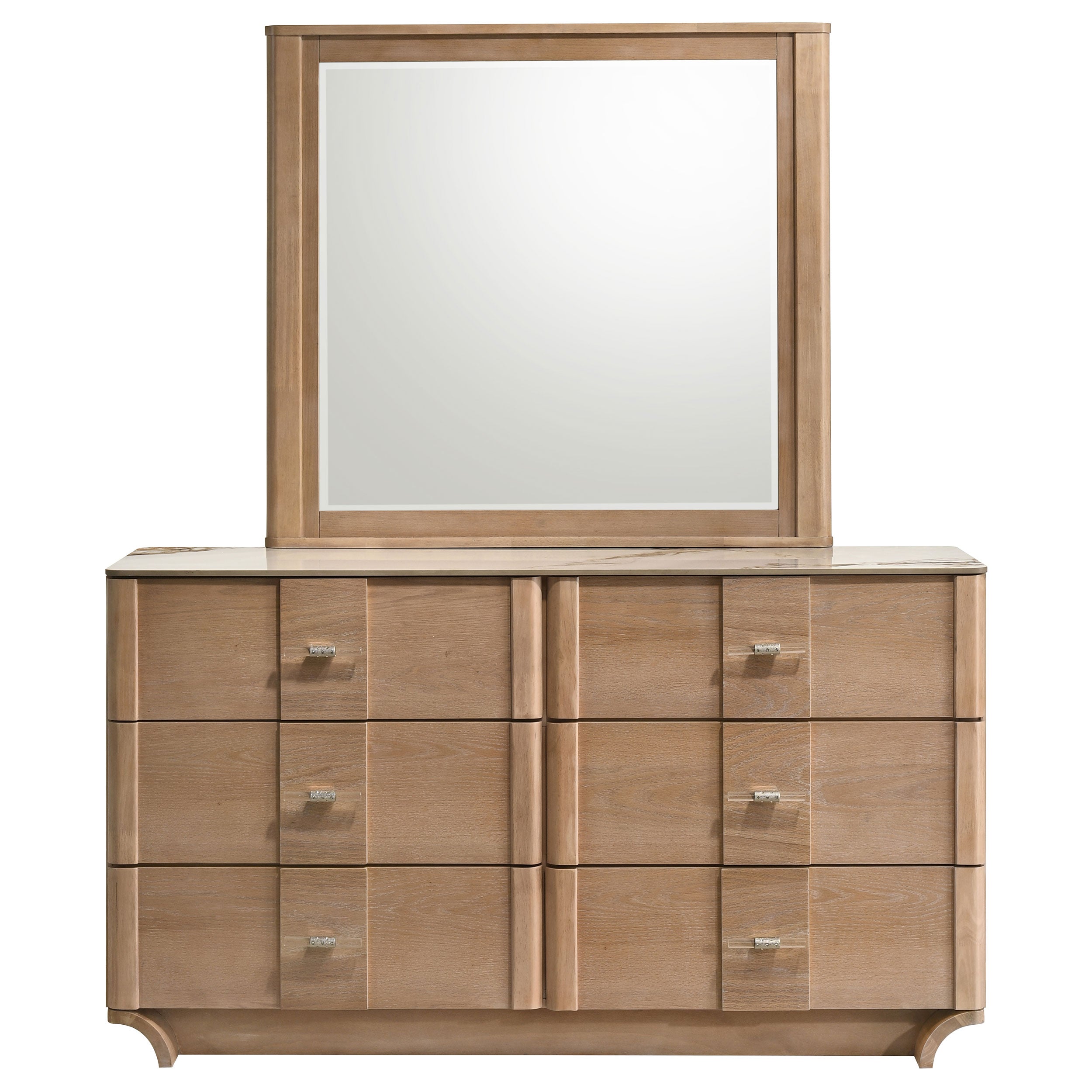 Leanne 6-drawer Sinter Stone Top Dresser and Mirror Light Oak-