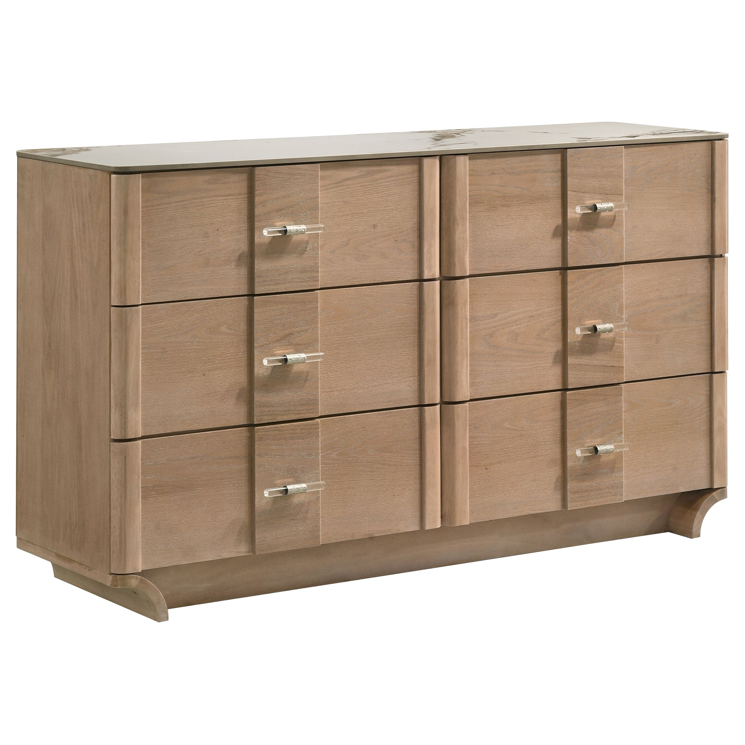 Leanne 6-drawer Sinter Stone Top Dresser Cabinet Light Oak-