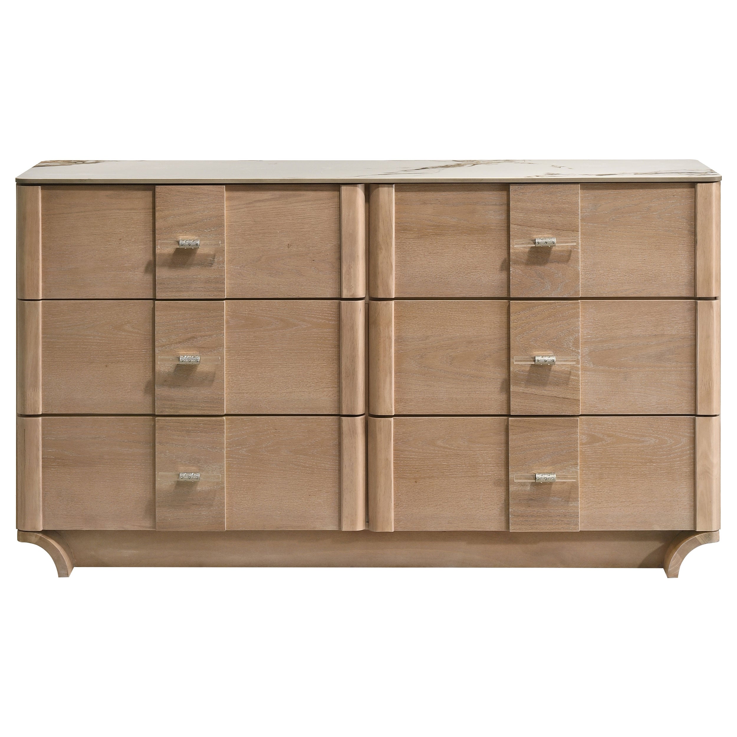 Leanne 6-drawer Sinter Stone Top Dresser Cabinet Light Oak-