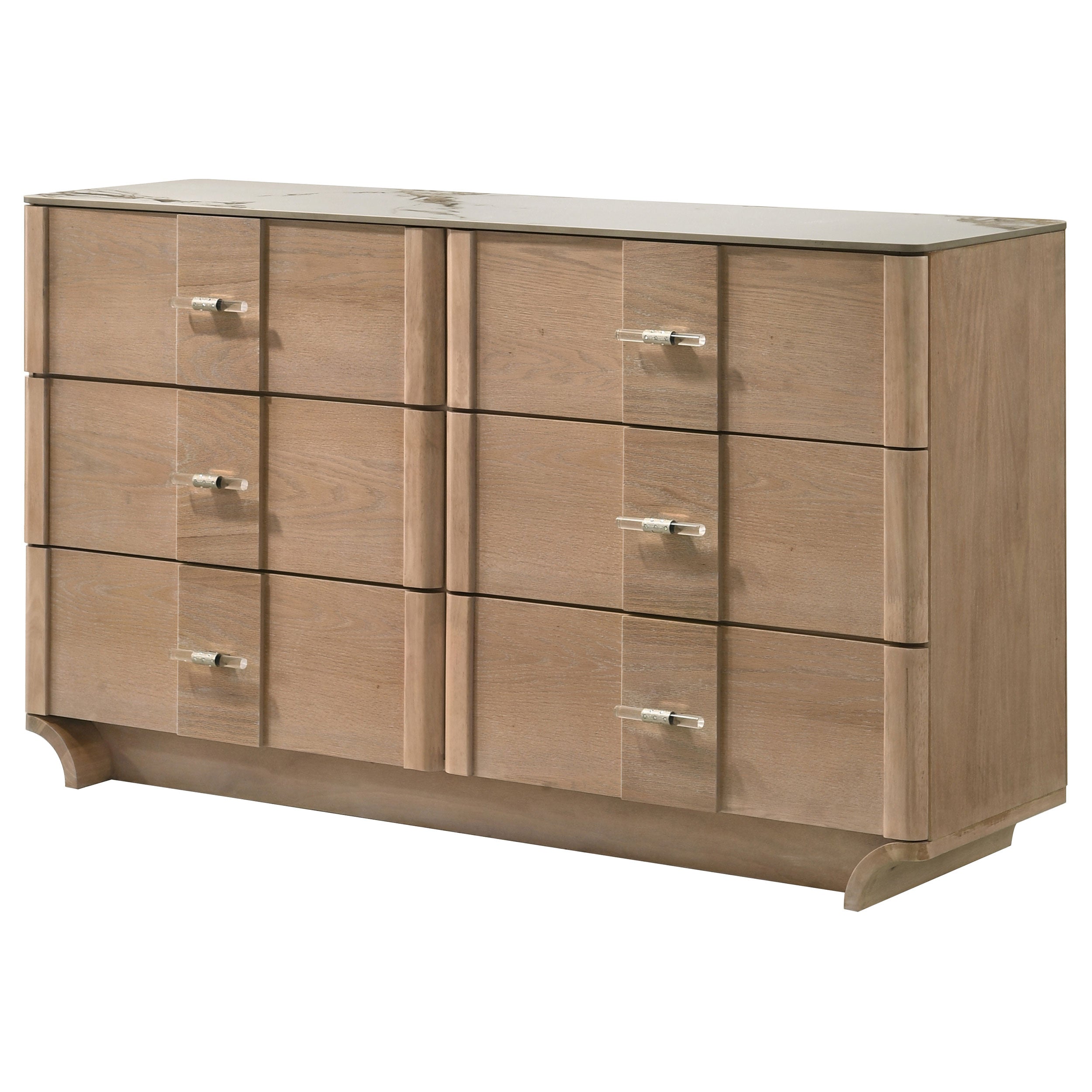 Leanne 6-drawer Sinter Stone Top Dresser Cabinet Light Oak-