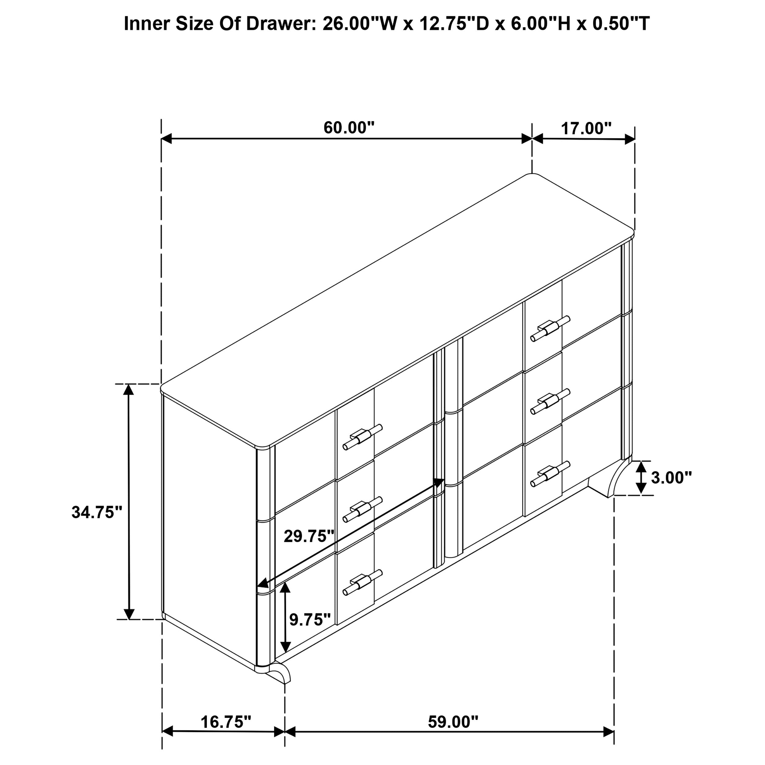 Leanne 6-drawer Sinter Stone Top Dresser Cabinet Light Oak-