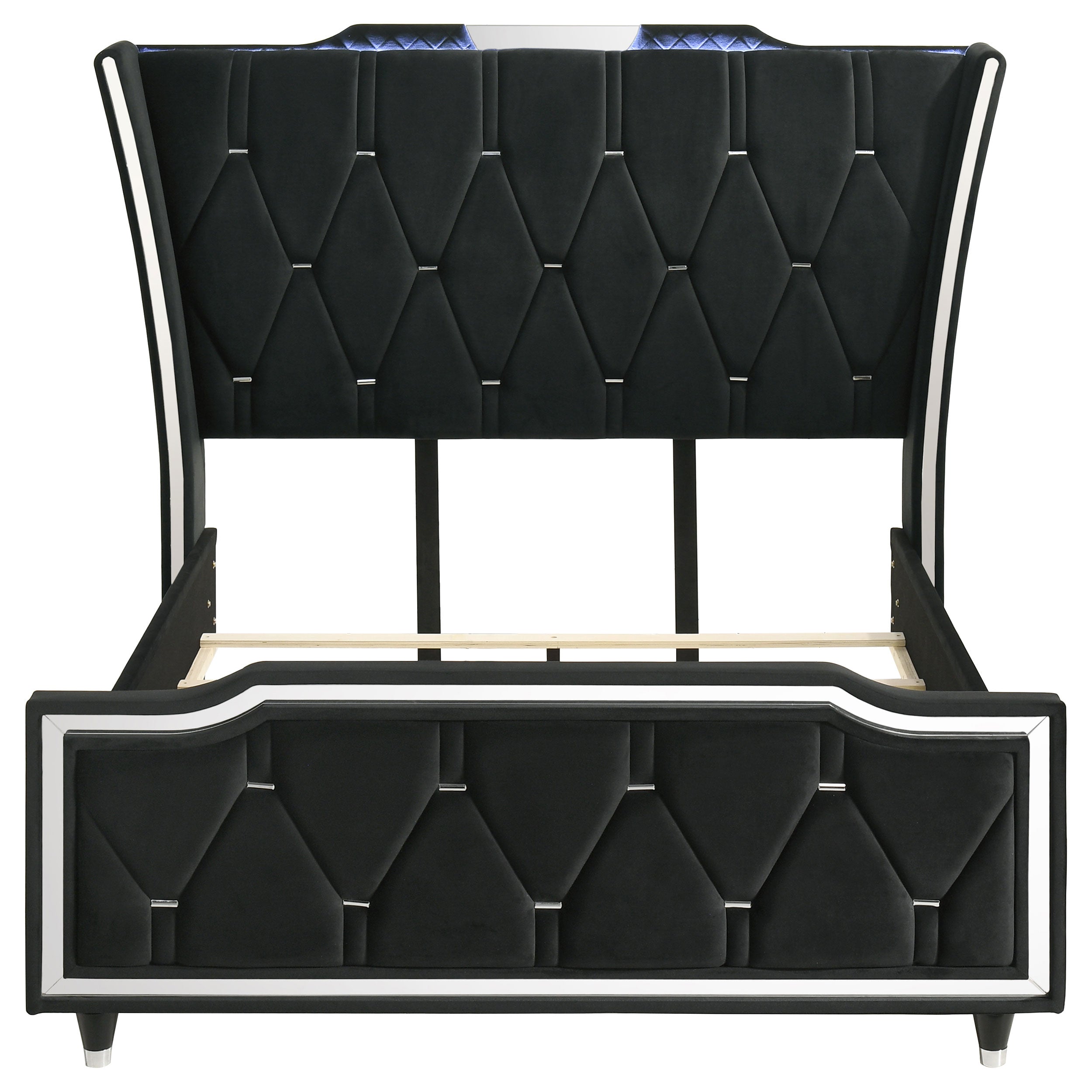 Lorient Queen LED Upholstered Wingback Bed Black-