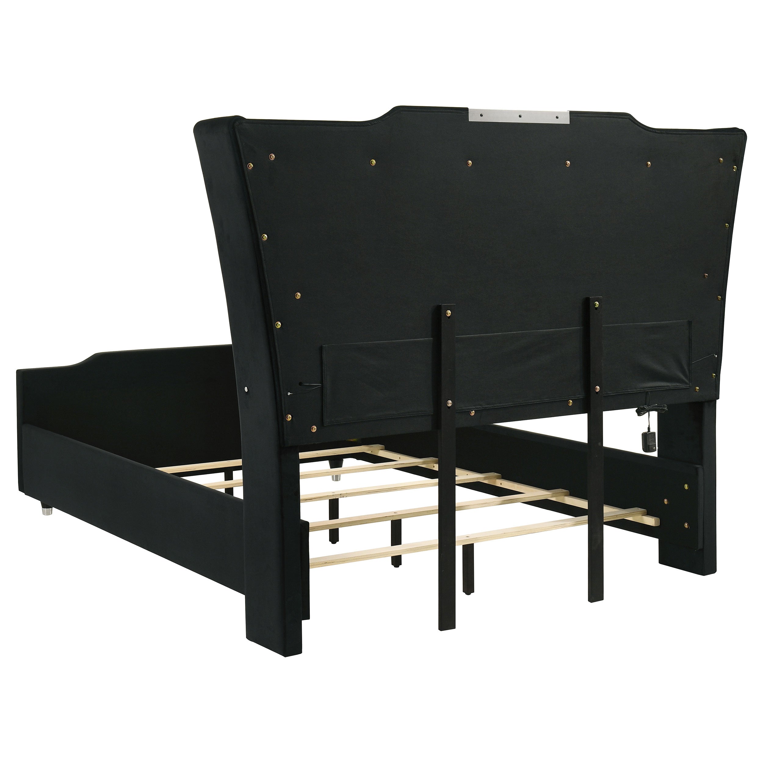 Lorient Queen LED Upholstered Wingback Bed Black-