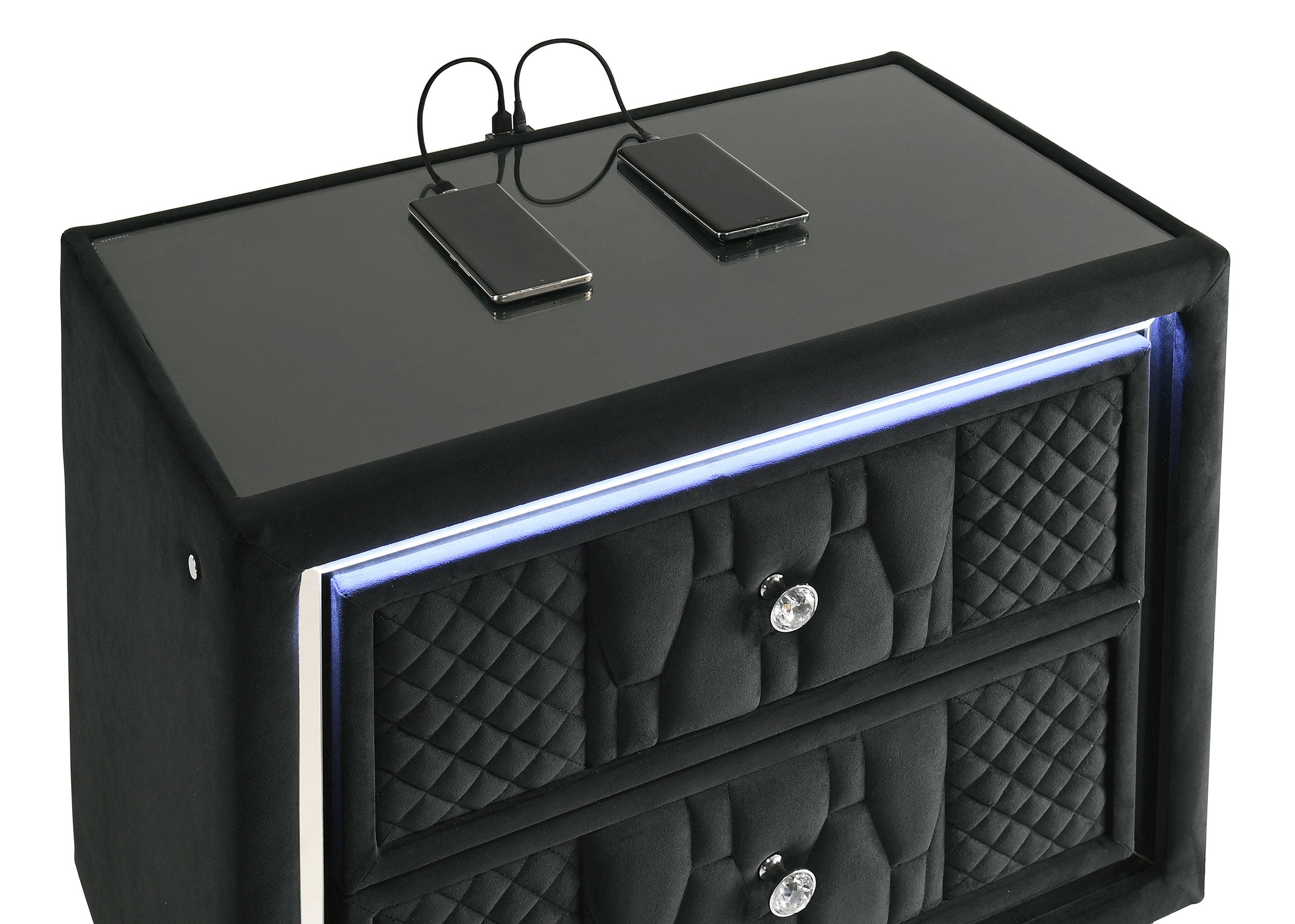 Lorient 2-drawer LED Nightstand with USB Black-