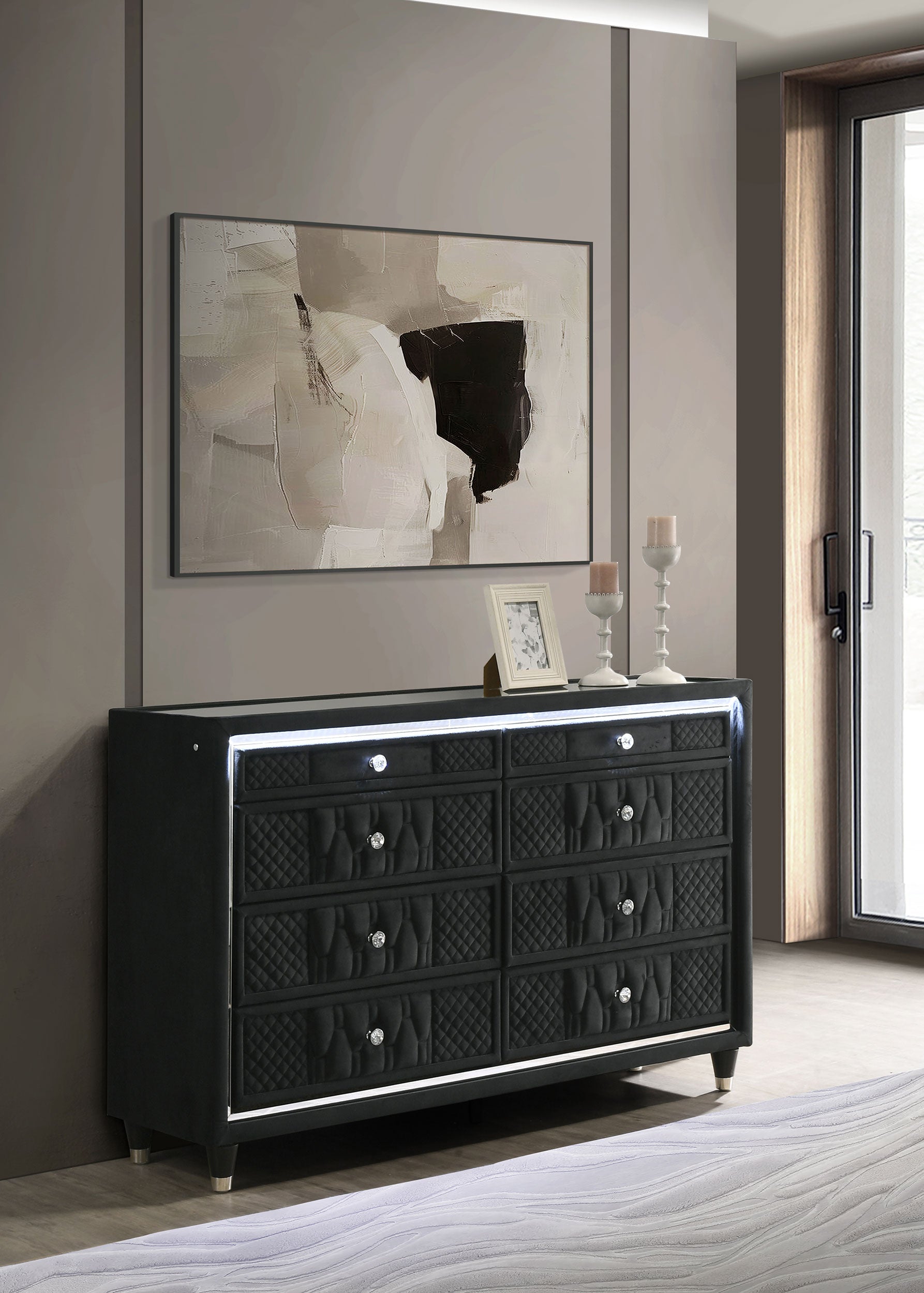 Lorient 8-drawer LED Bedroom Dresser Cabinet Black-