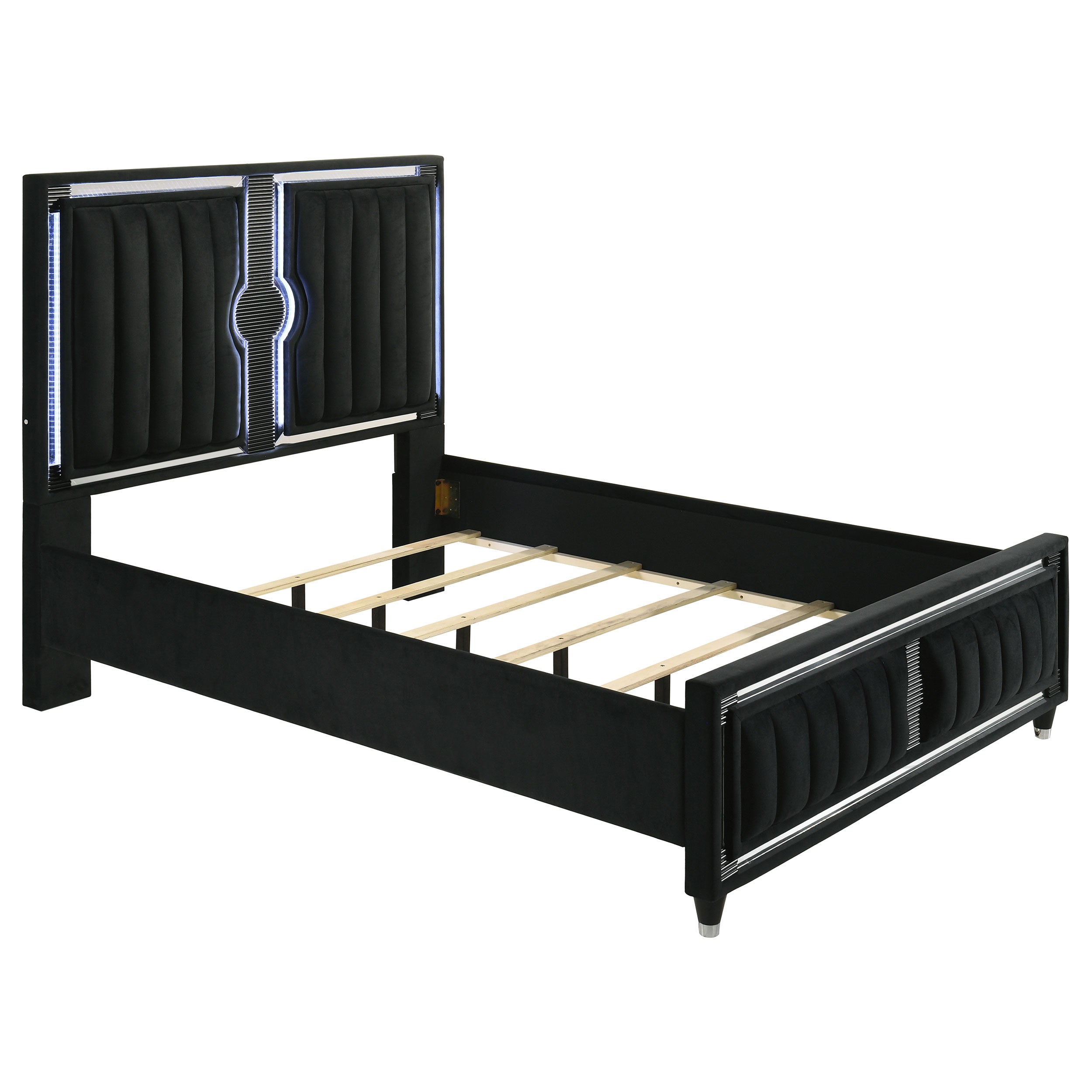 Ravenne Velvet Upholstered Queen LED Panel Bed Black-