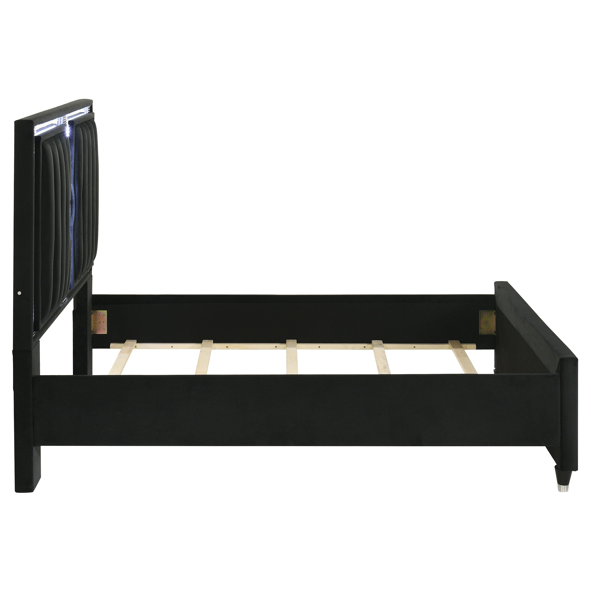 Ravenne Velvet Upholstered Queen LED Panel Bed Black-
