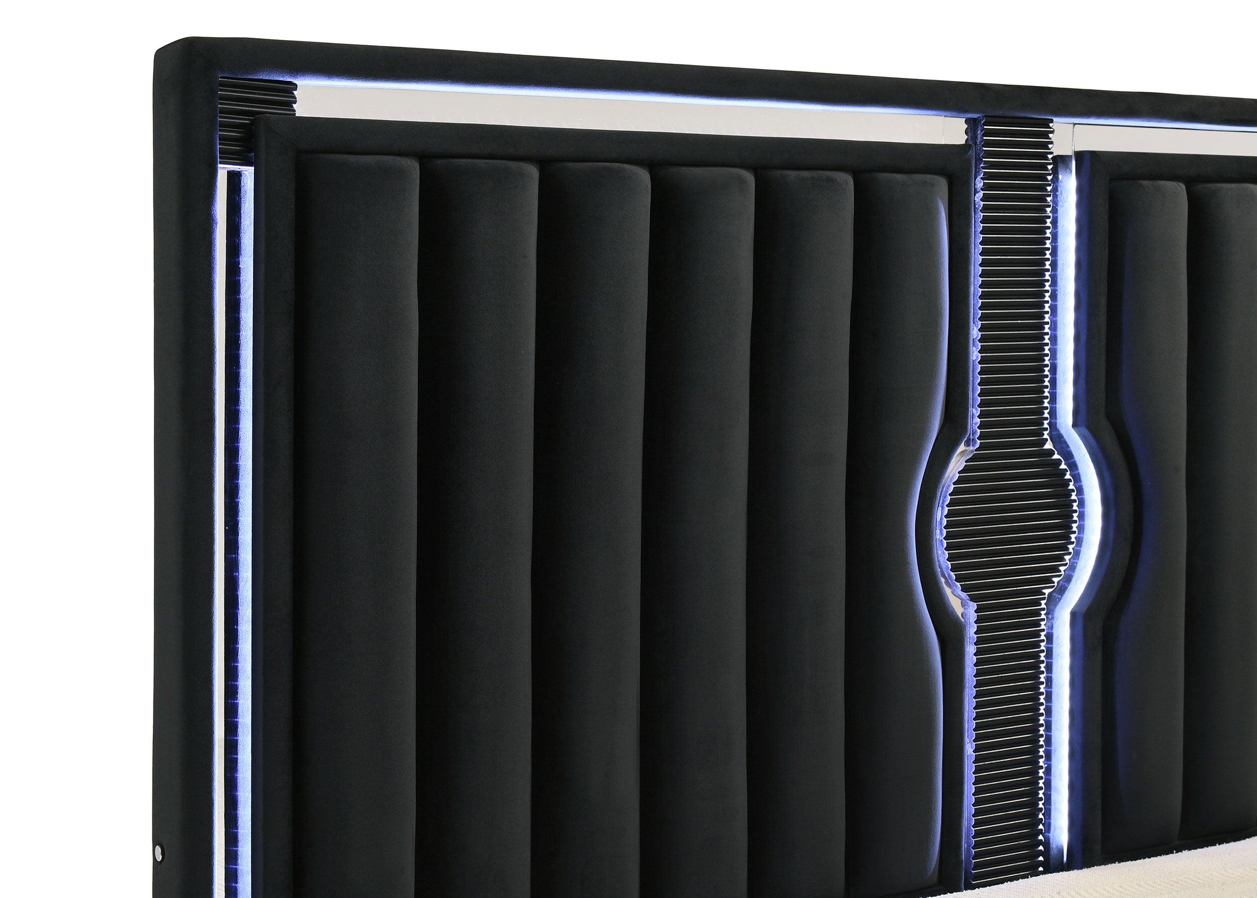 Ravenne Velvet Upholstered Queen LED Panel Bed Black-