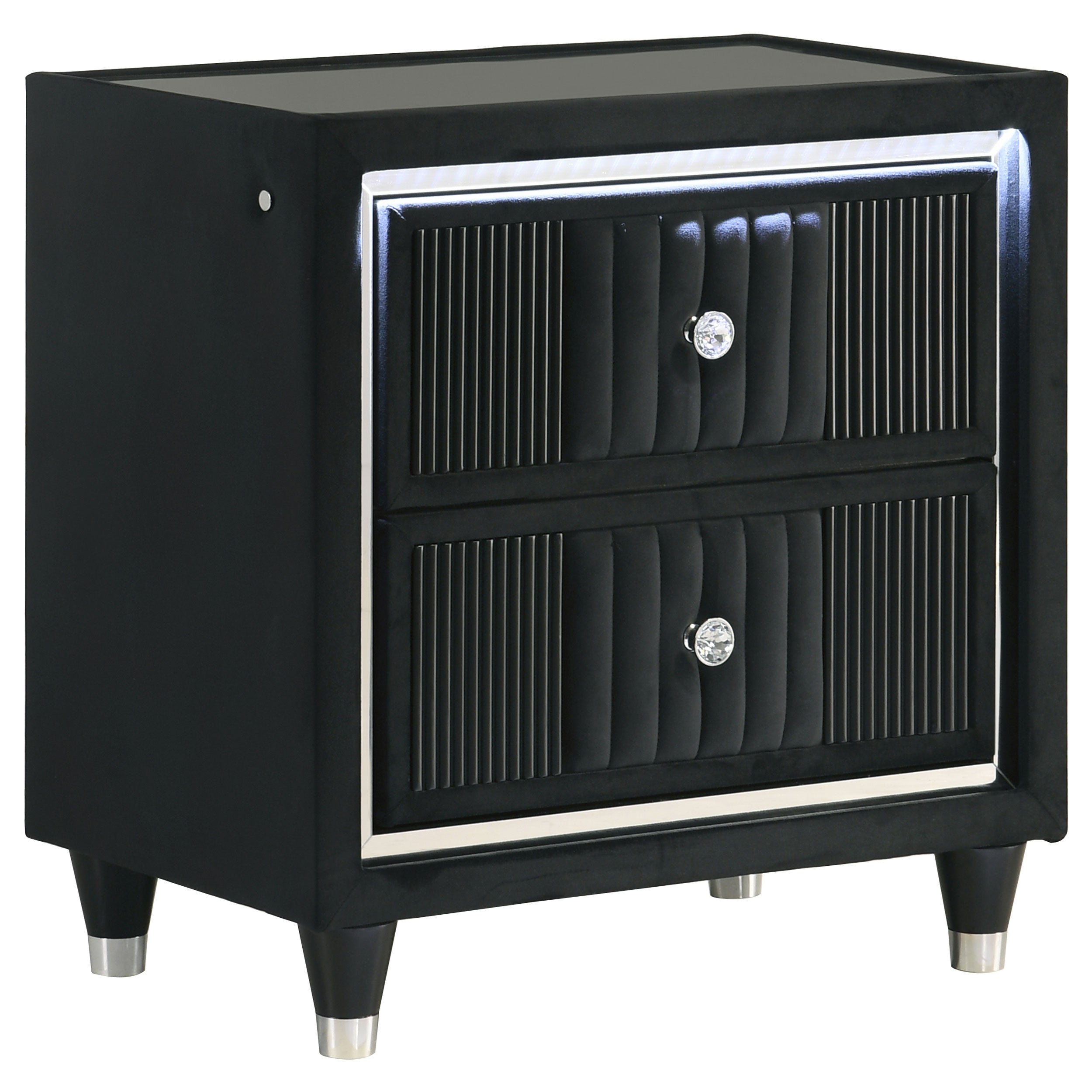Ravenne 2-drawer Velvet Upholstered LED Nightstand with USB Black-