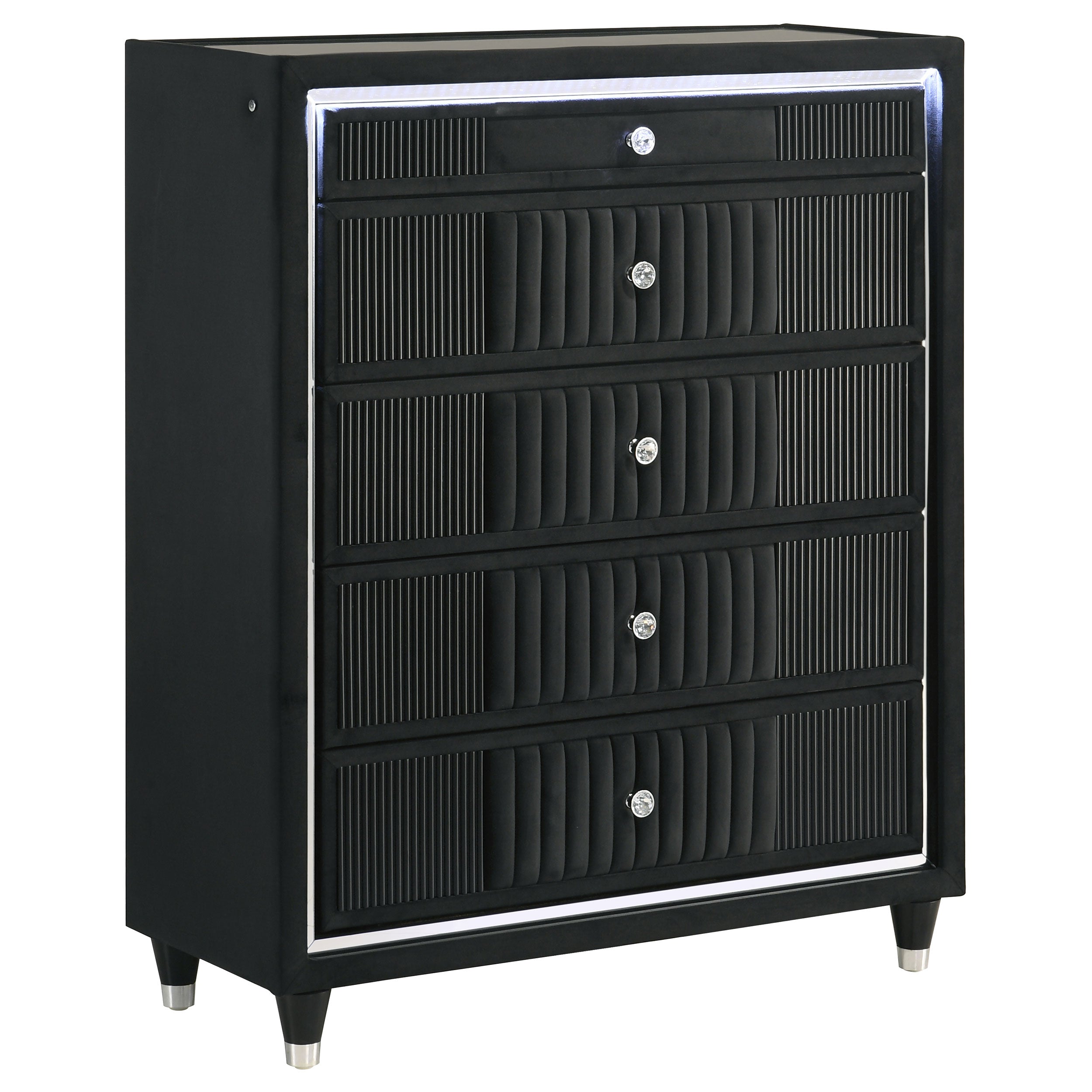 Ravenne 5-drawer Velvet Upholstered LED Chest of Drawers Black-