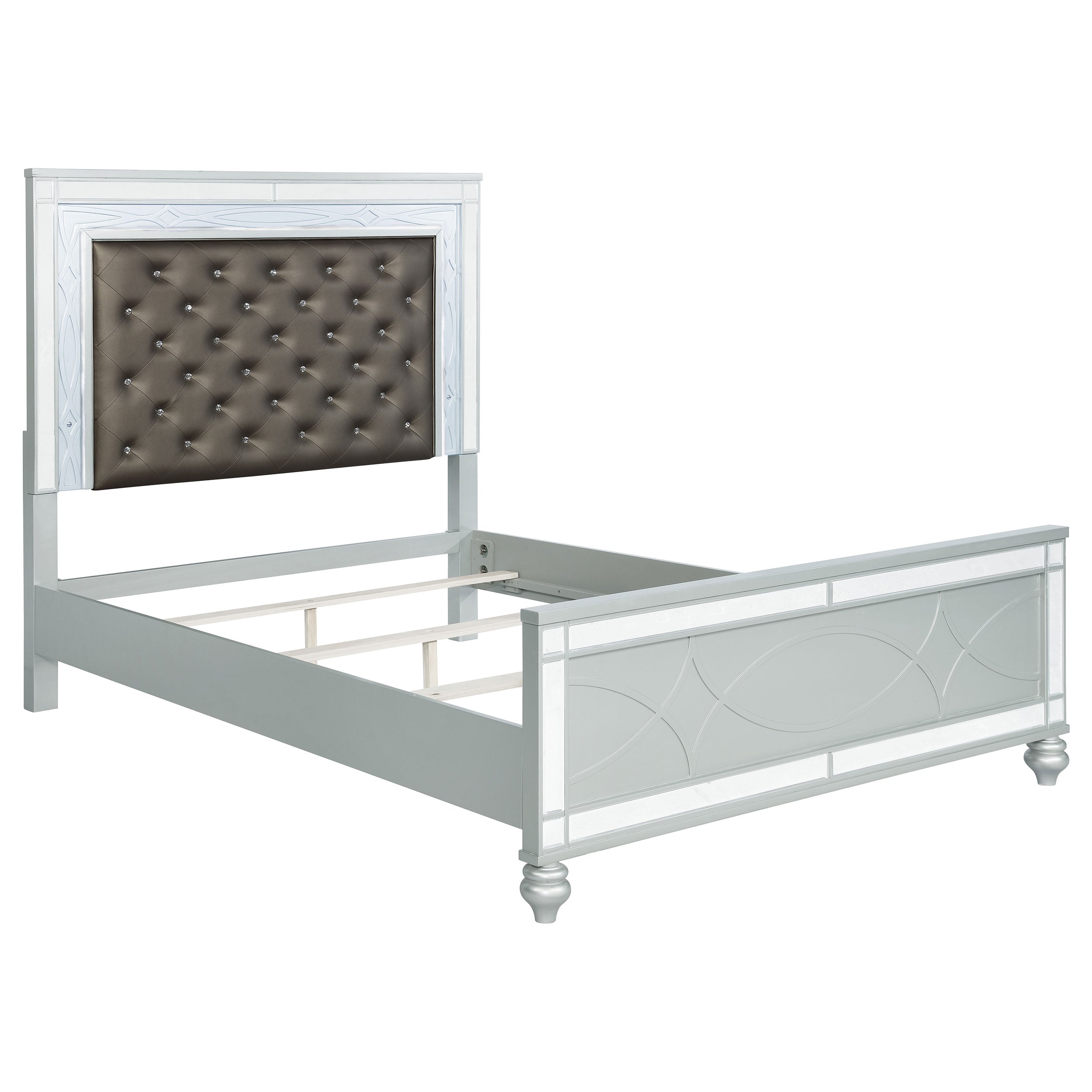 Gunnison Wood Queen LED Panel Bed Silver Metallic-CoasterEssence