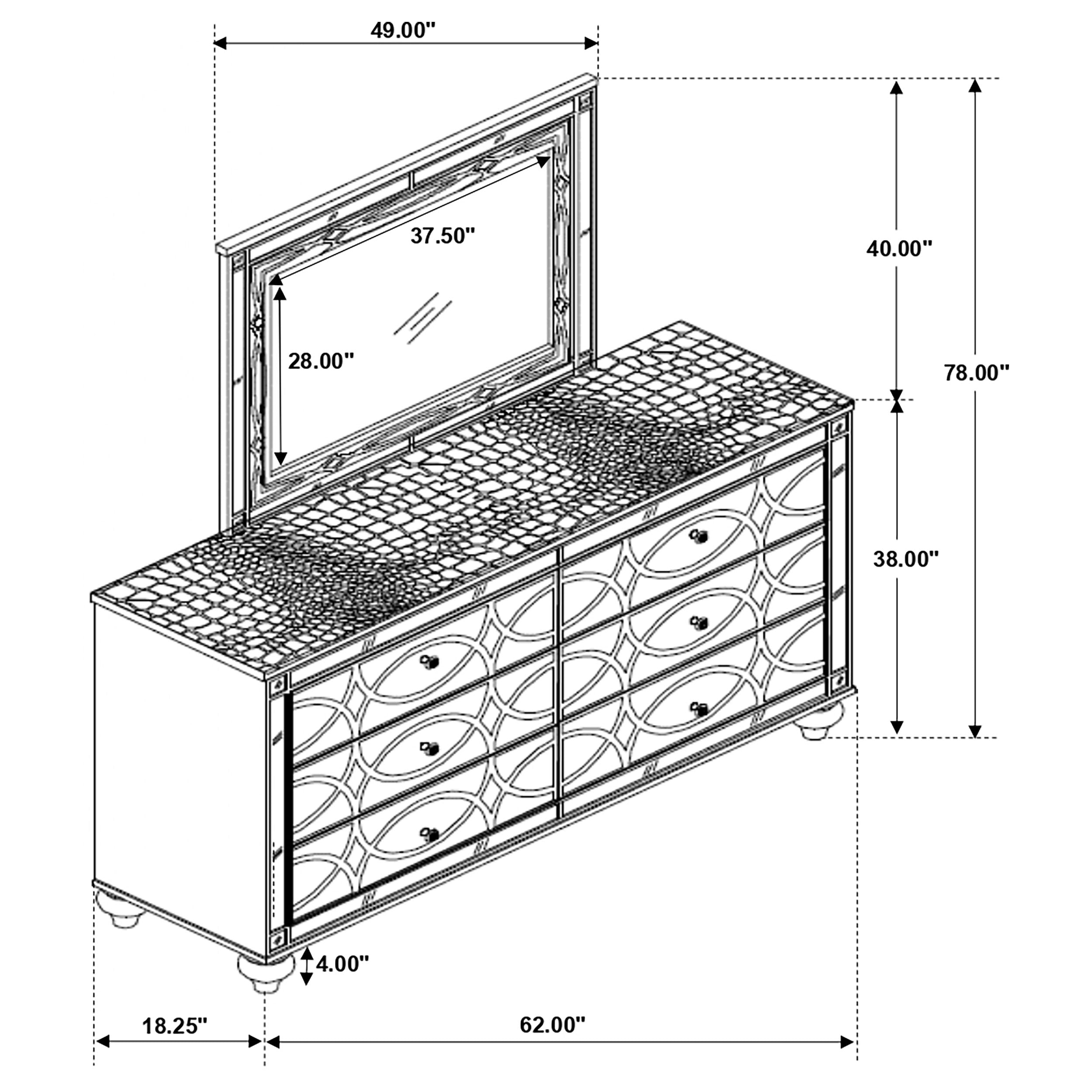 Gunnison 6-drawer Dresser with Mirror Silver Metallic-CoasterEssence