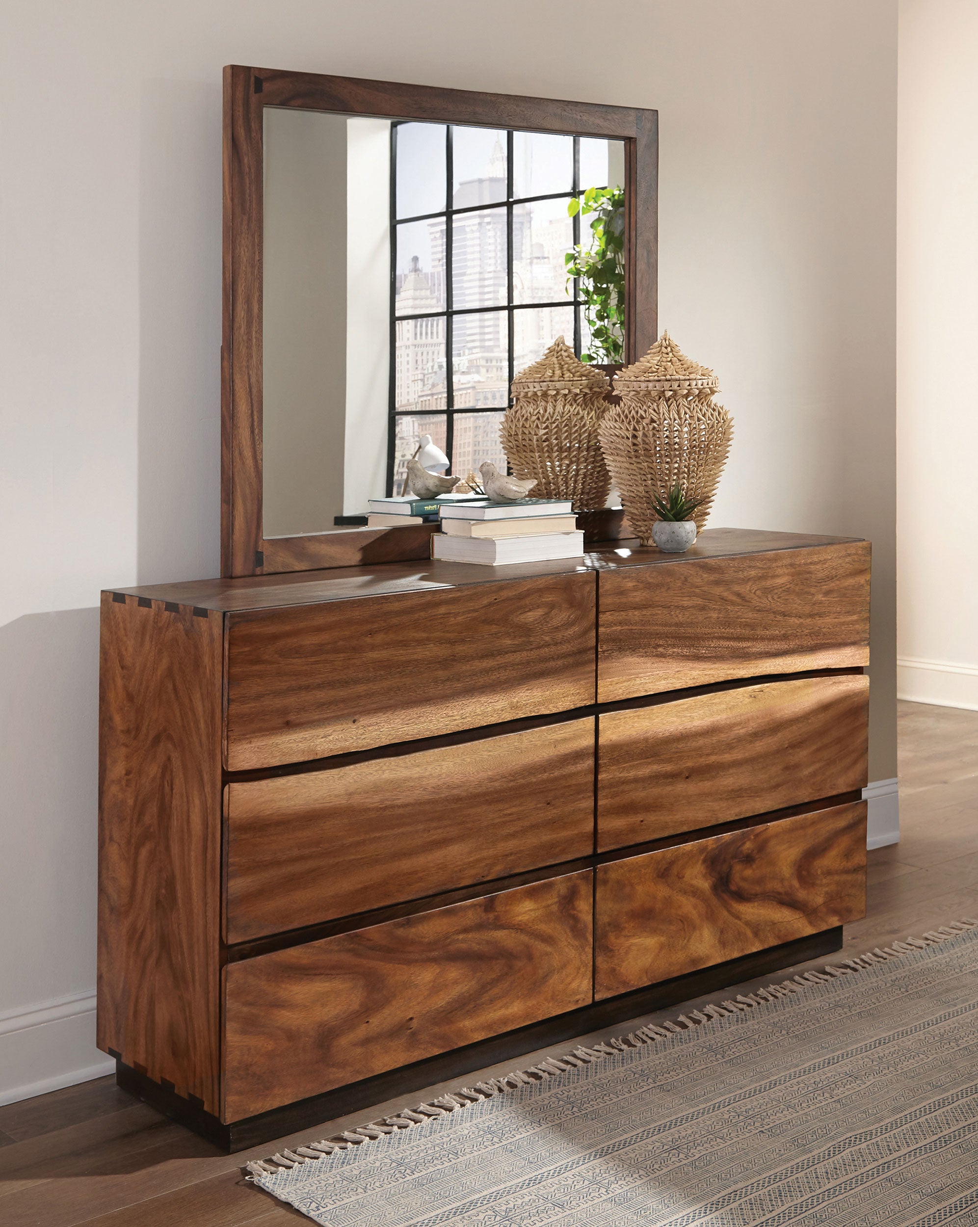 Winslow 6-drawer Dresser with Mirror Smokey Walnut-CoasterElevations