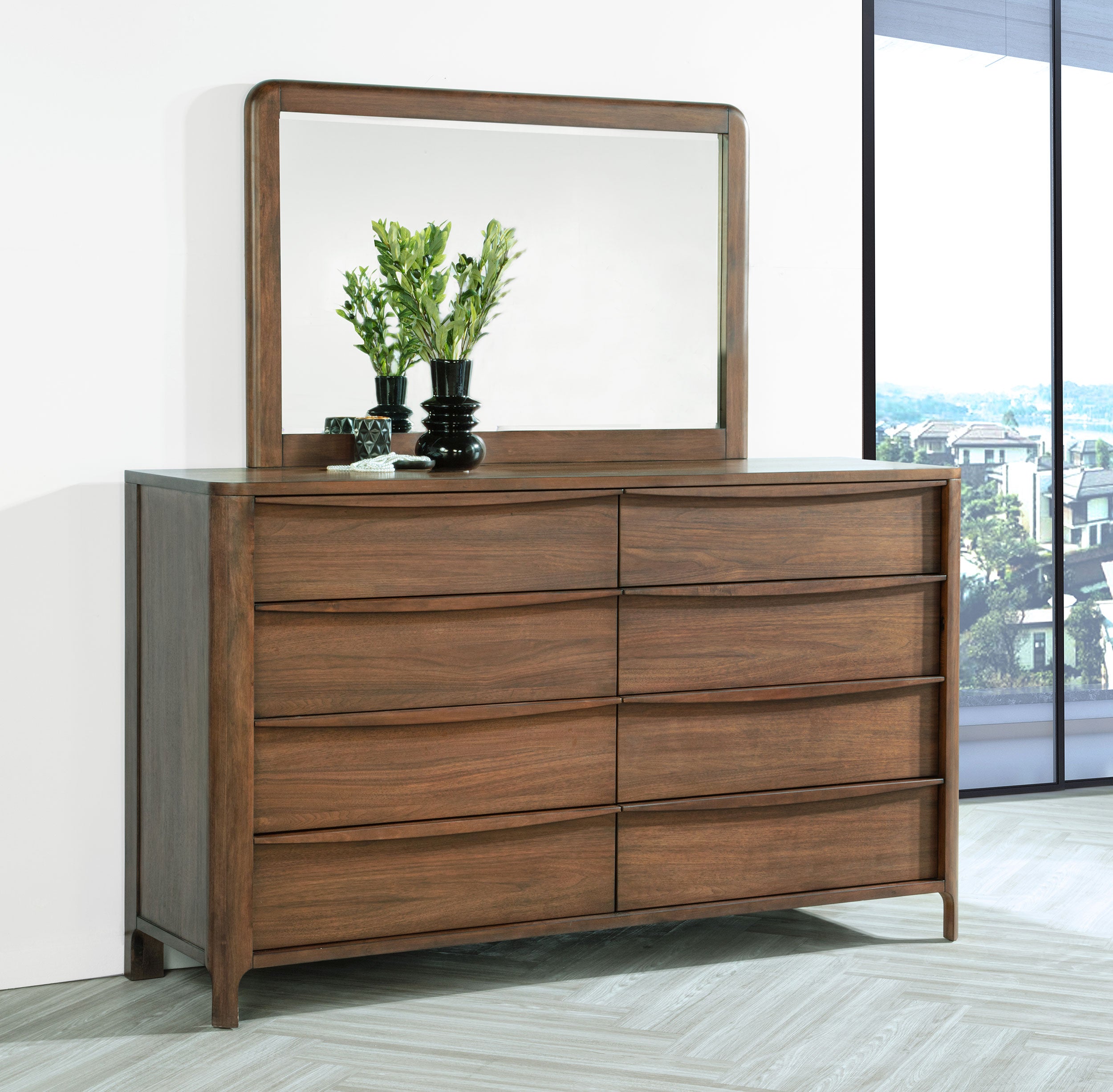 Maderia 8-drawer Dresser and Mirror Walnut-