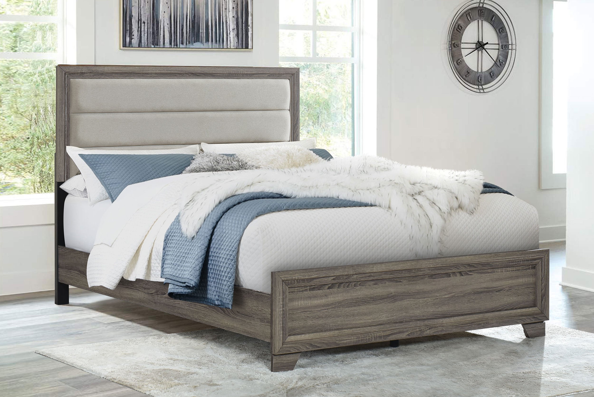 Wright 52-inch Upholstered Queen Bed Brown Oak-
