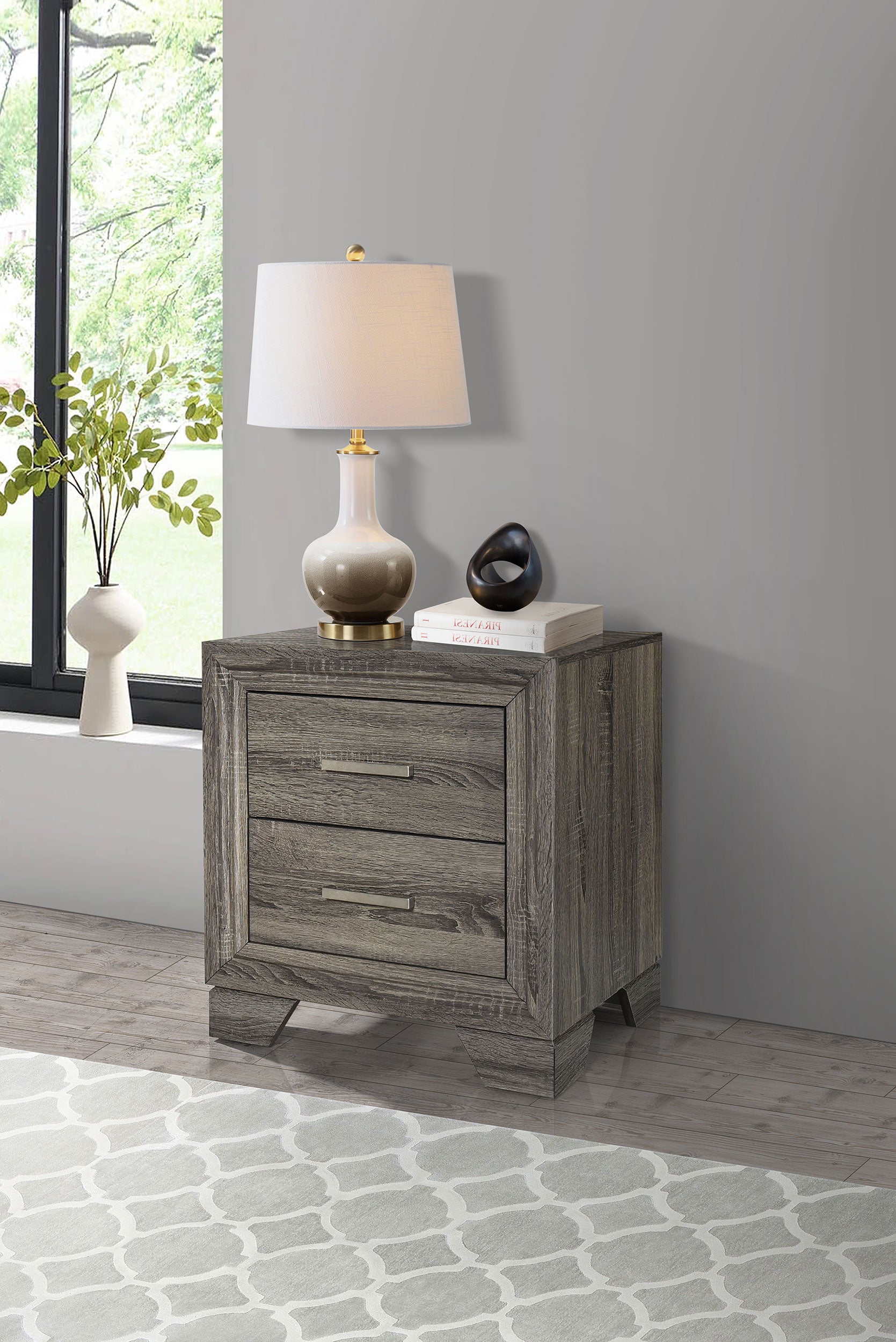 Wright 2-drawer Nightstand Bedside Table Brown Oak-