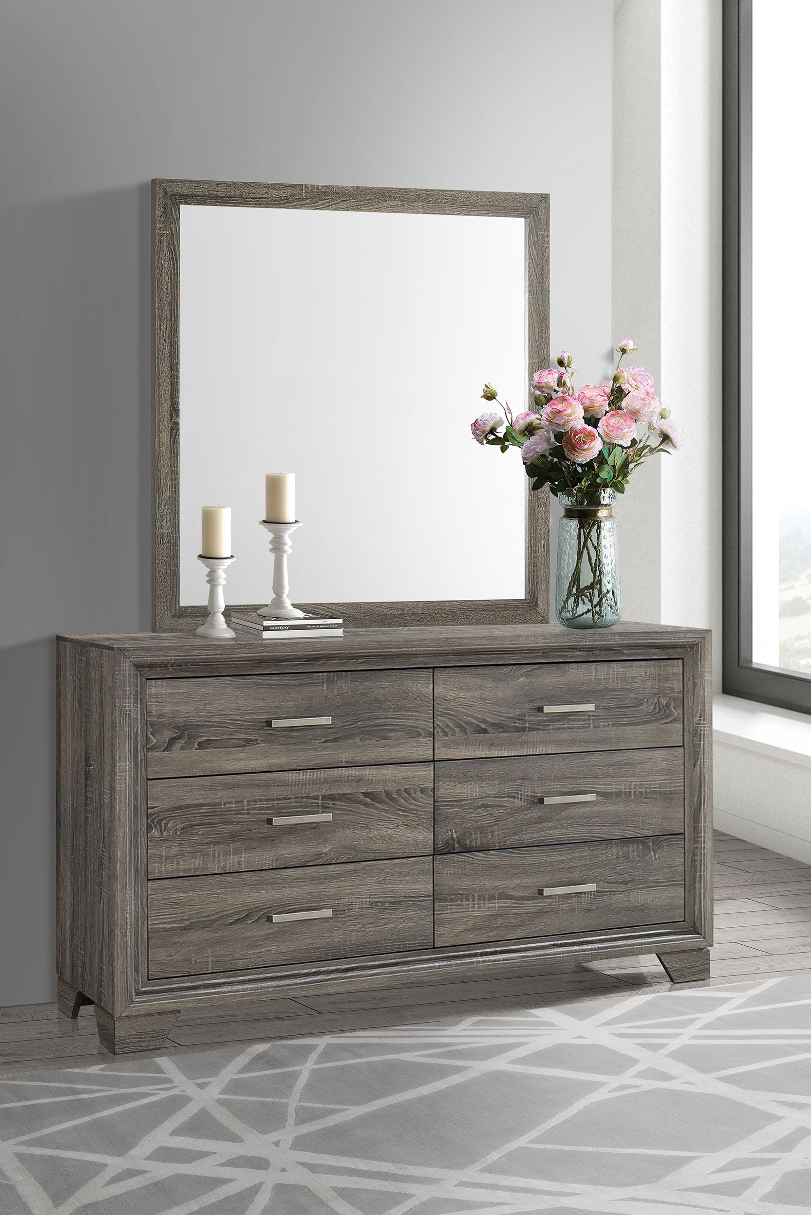 Wright 6-drawer Dresser and Mirror Brown Oak-