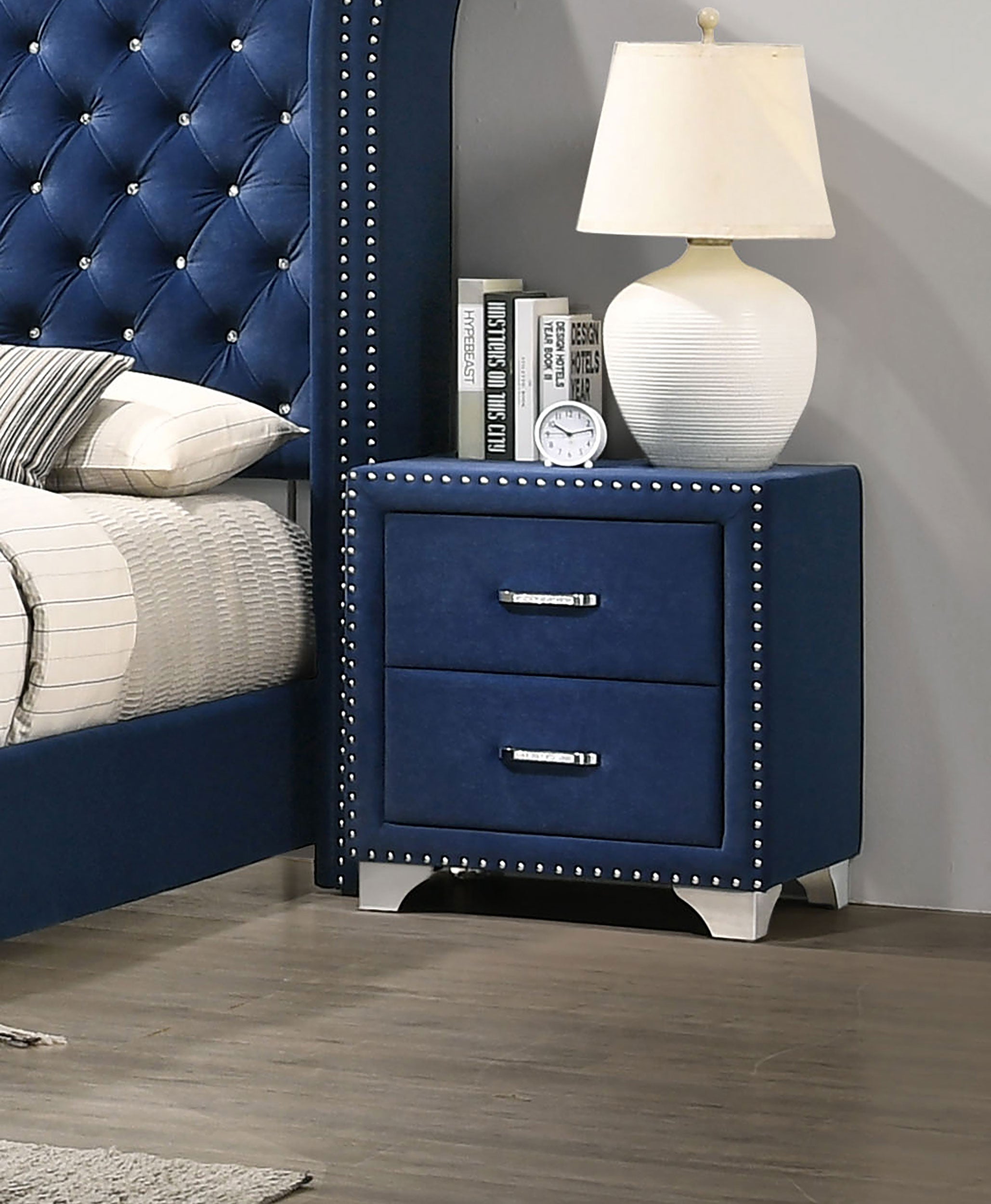 Melody Upholstered 2-drawer Nightstand Pacific Blue-CoasterEveryday