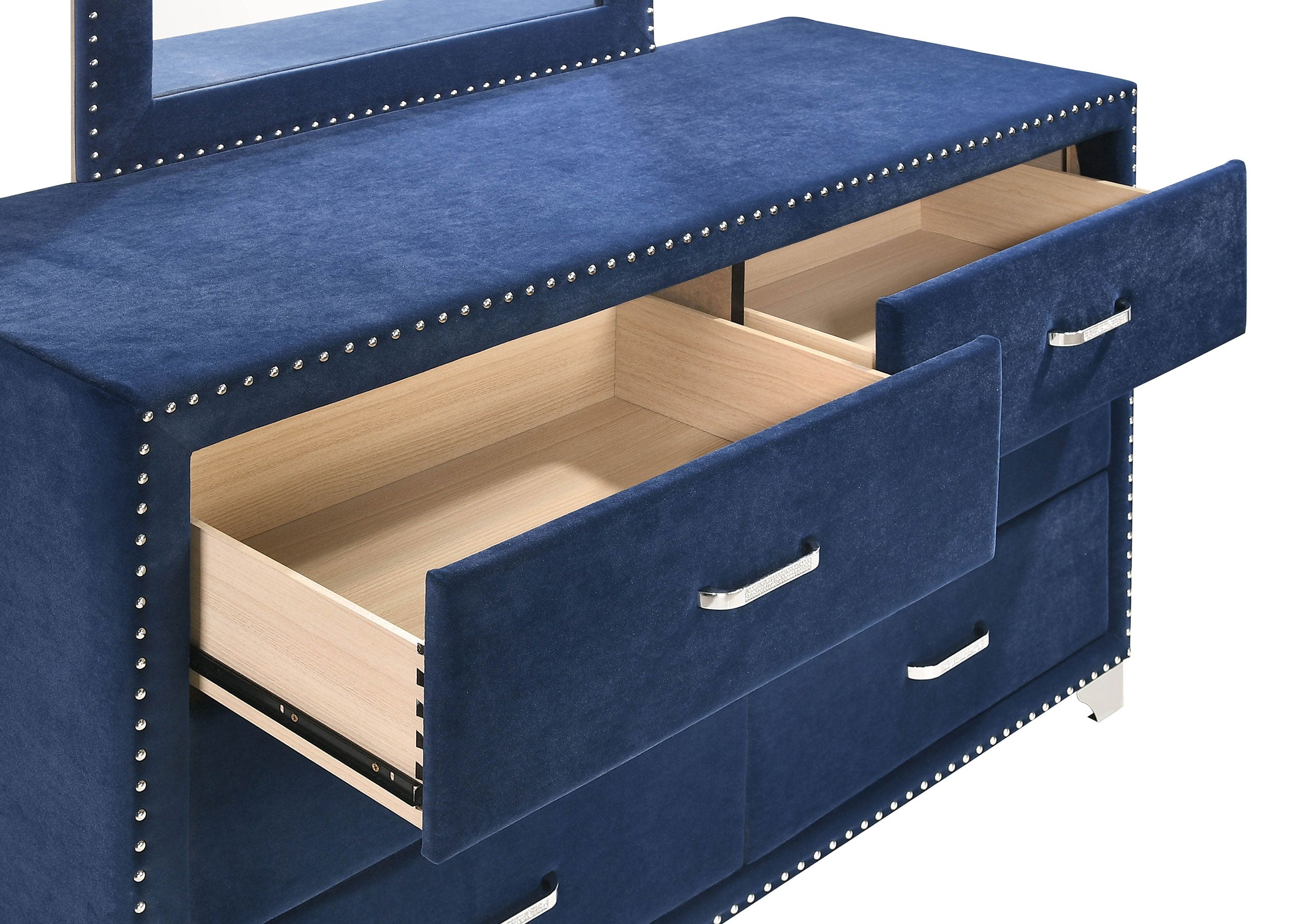Melody 6-drawer Upholstered Dresser with Mirror Pacific Blue-CoasterEveryday