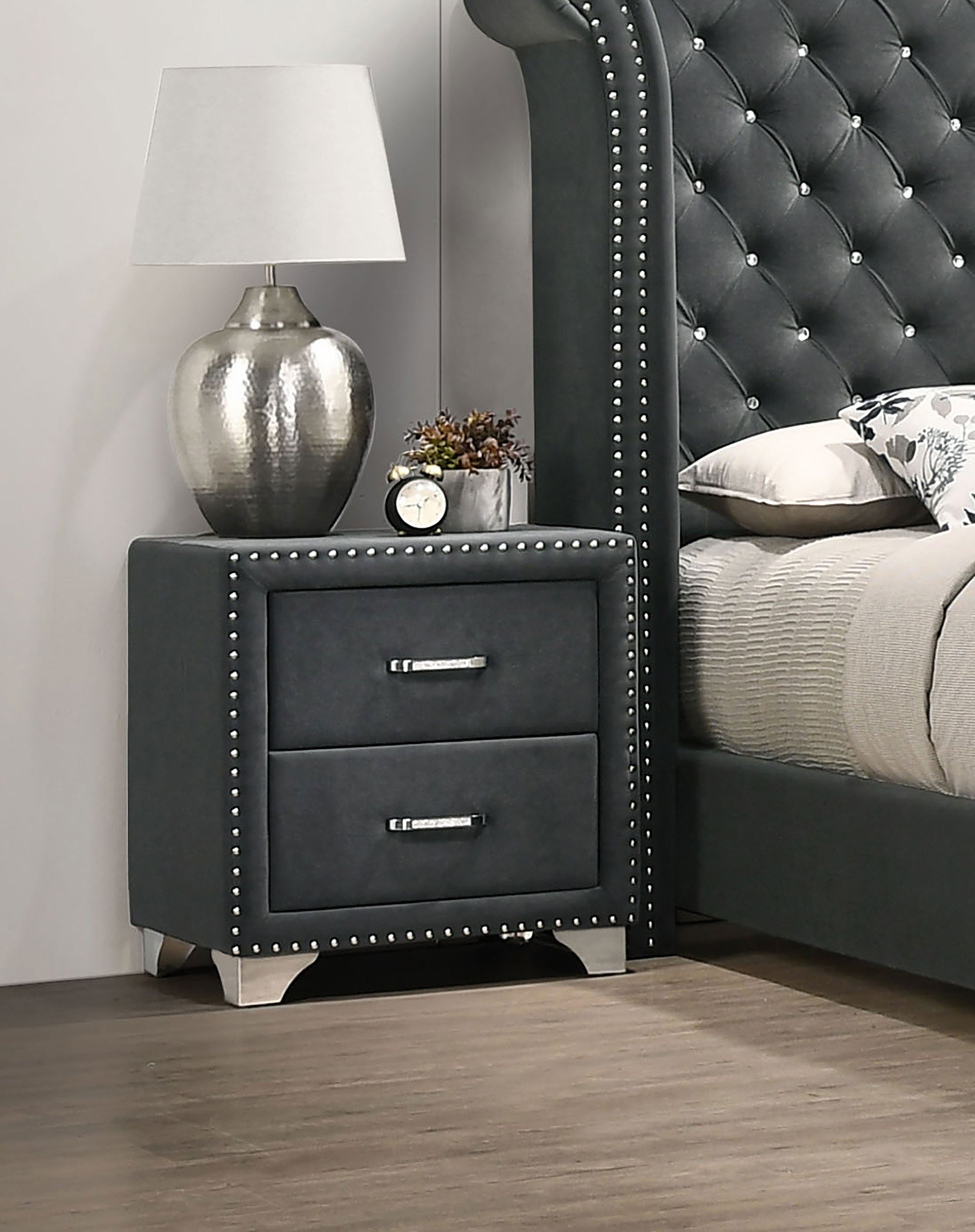 Melody Upholstered 2-drawer Nightstand Grey-CoasterEveryday