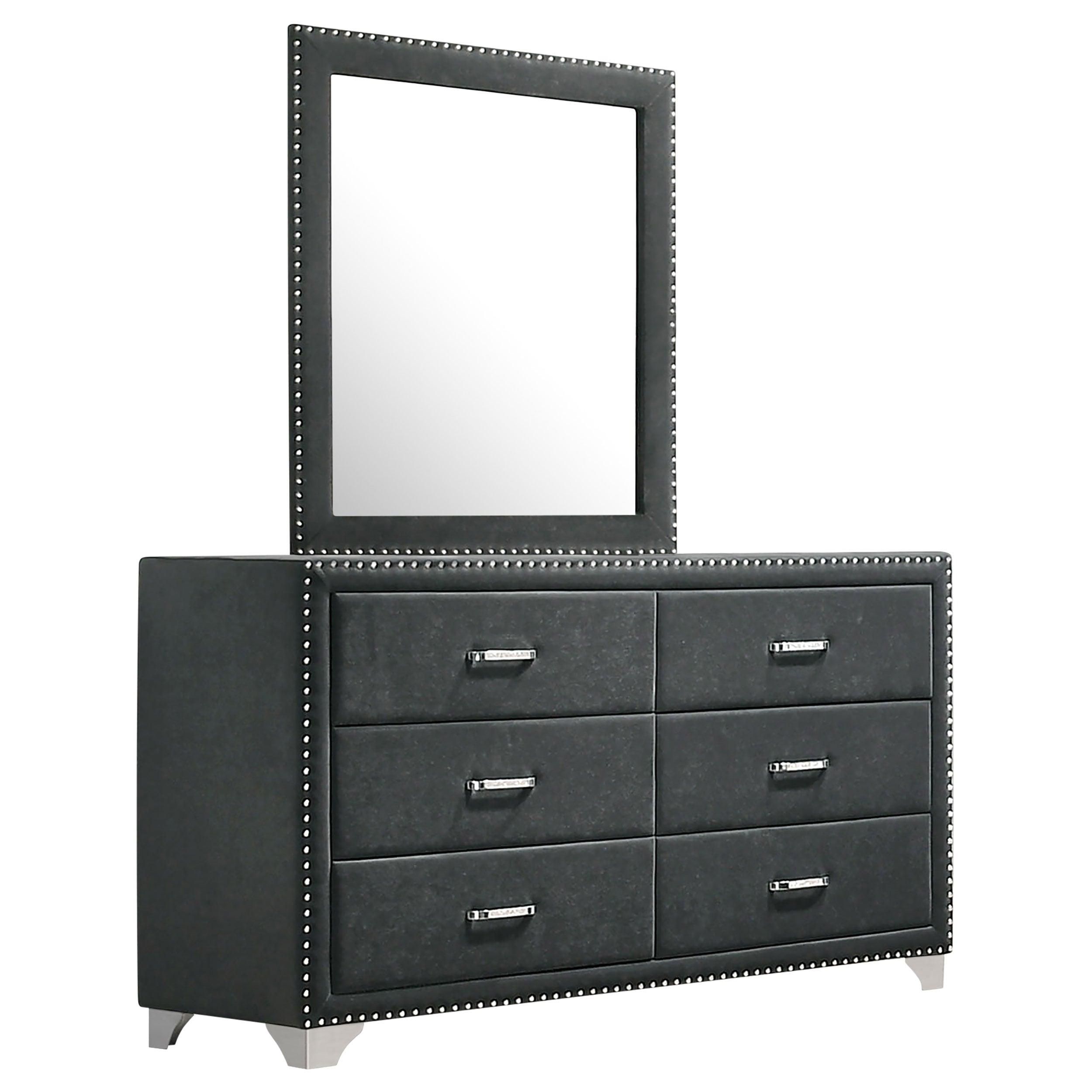 Melody 6-drawer Upholstered Dresser with Mirror Grey-CoasterEveryday