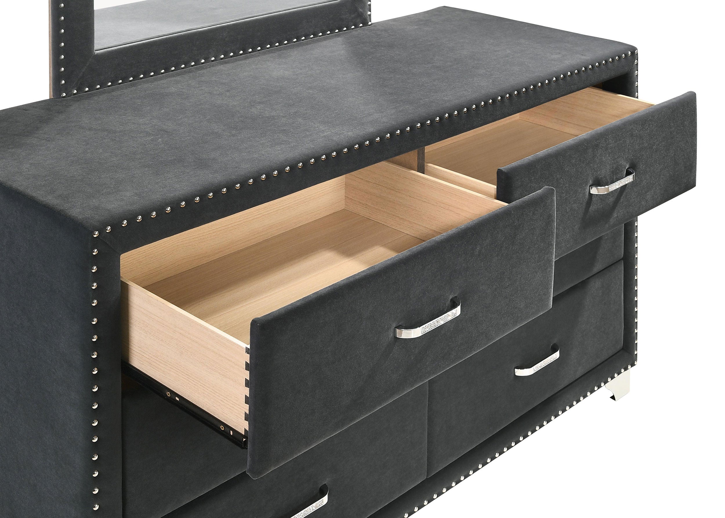Melody 6-drawer Upholstered Dresser with Mirror Grey-CoasterEveryday