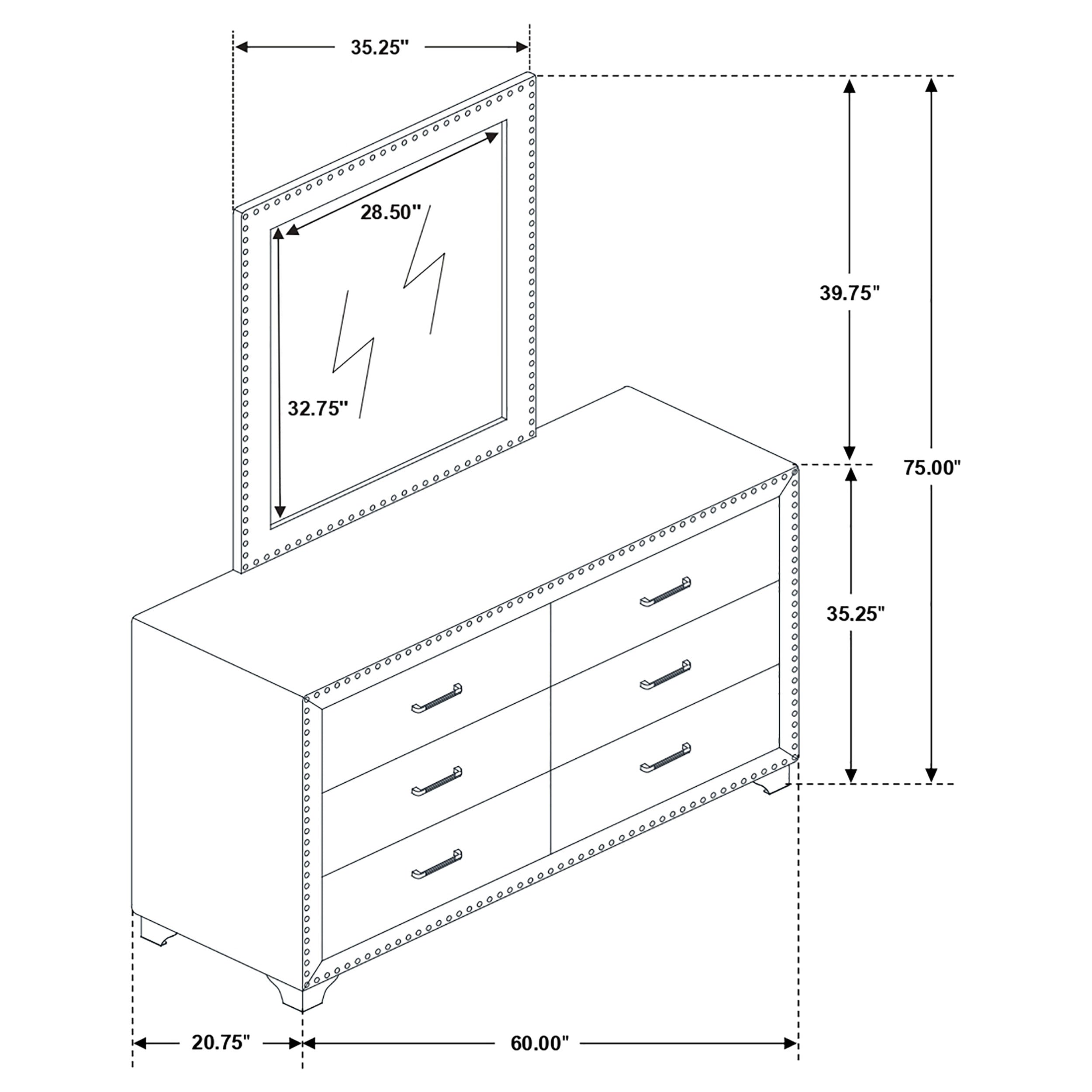 Melody 6-drawer Upholstered Dresser with Mirror Grey-CoasterEveryday
