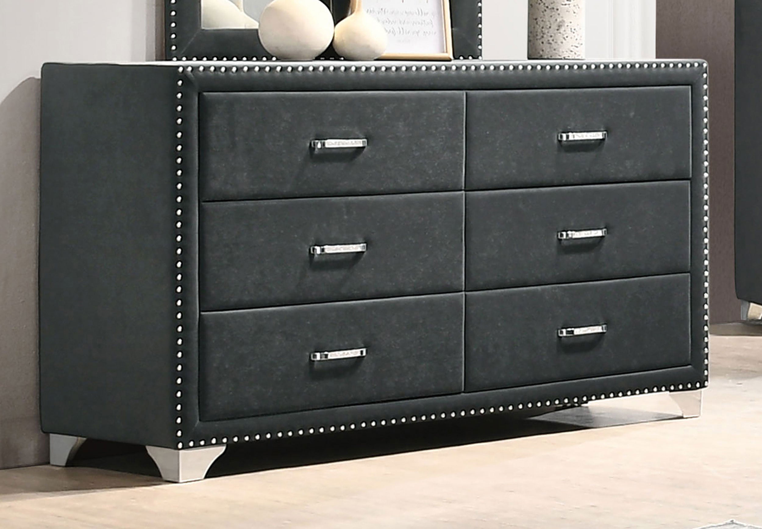 Melody 6-drawer Upholstered Dresser Grey-CoasterEveryday