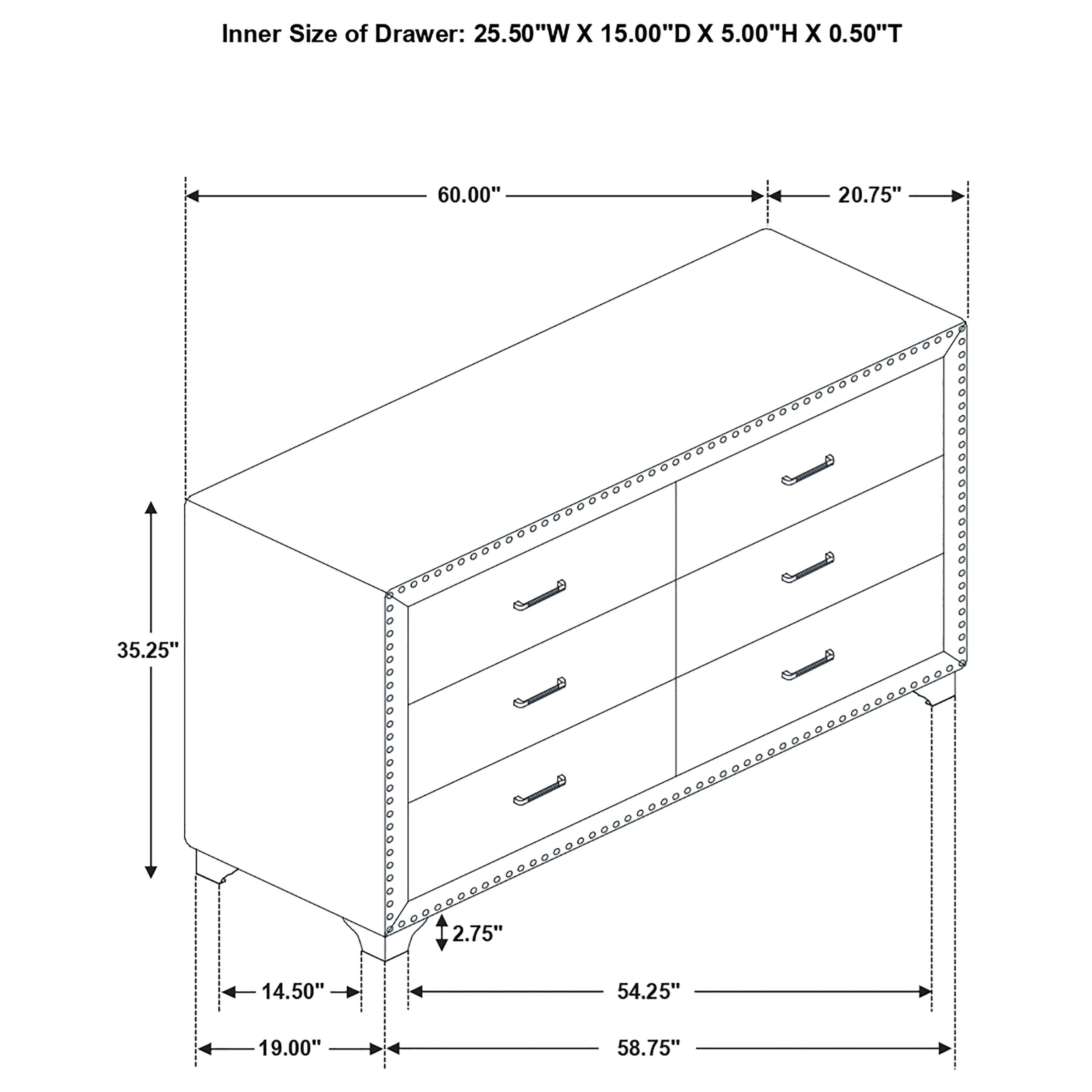 Melody 6-drawer Upholstered Dresser Grey-CoasterEveryday