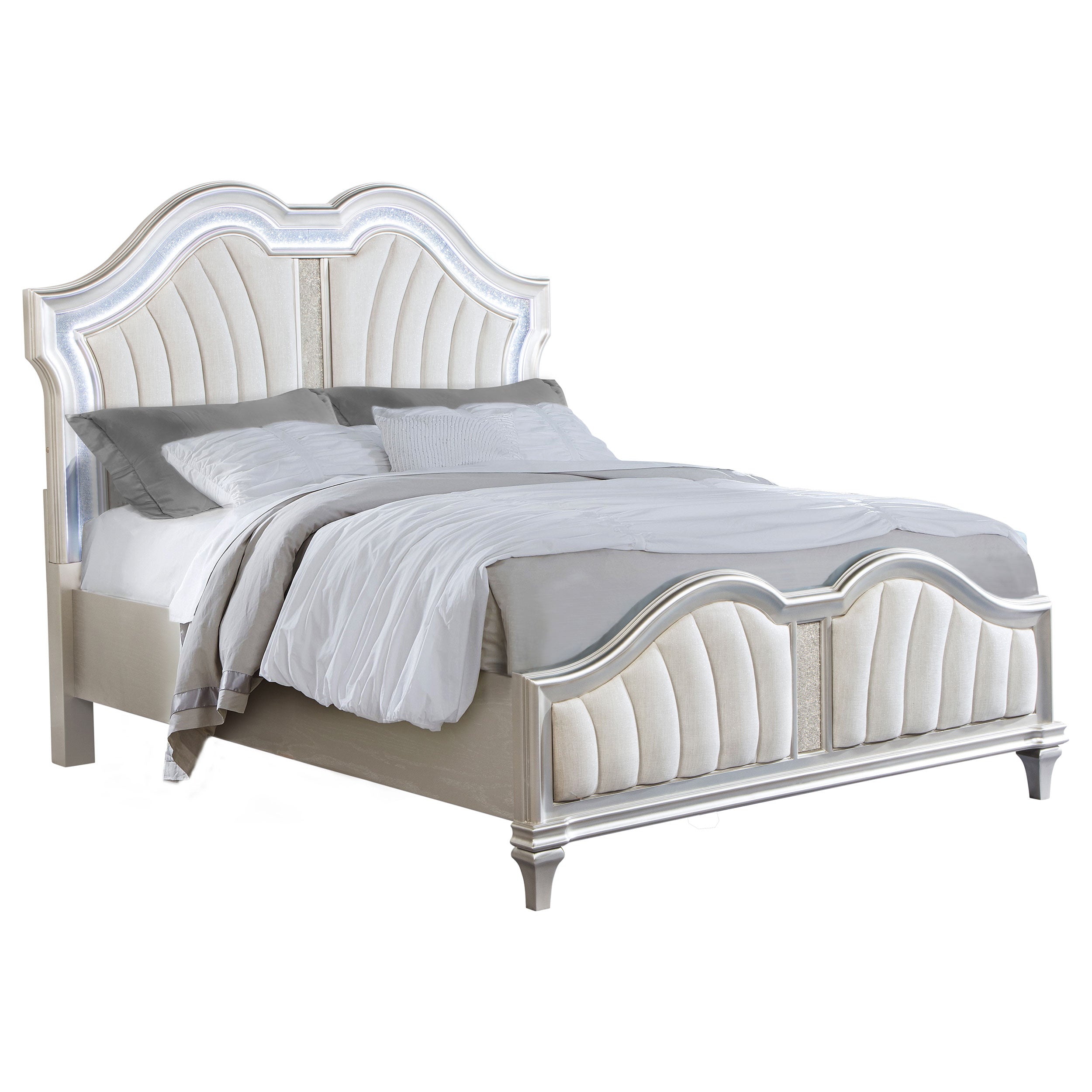 Evangeline Wood Queen LED Panel Bed Silver Oak-CoasterElevations