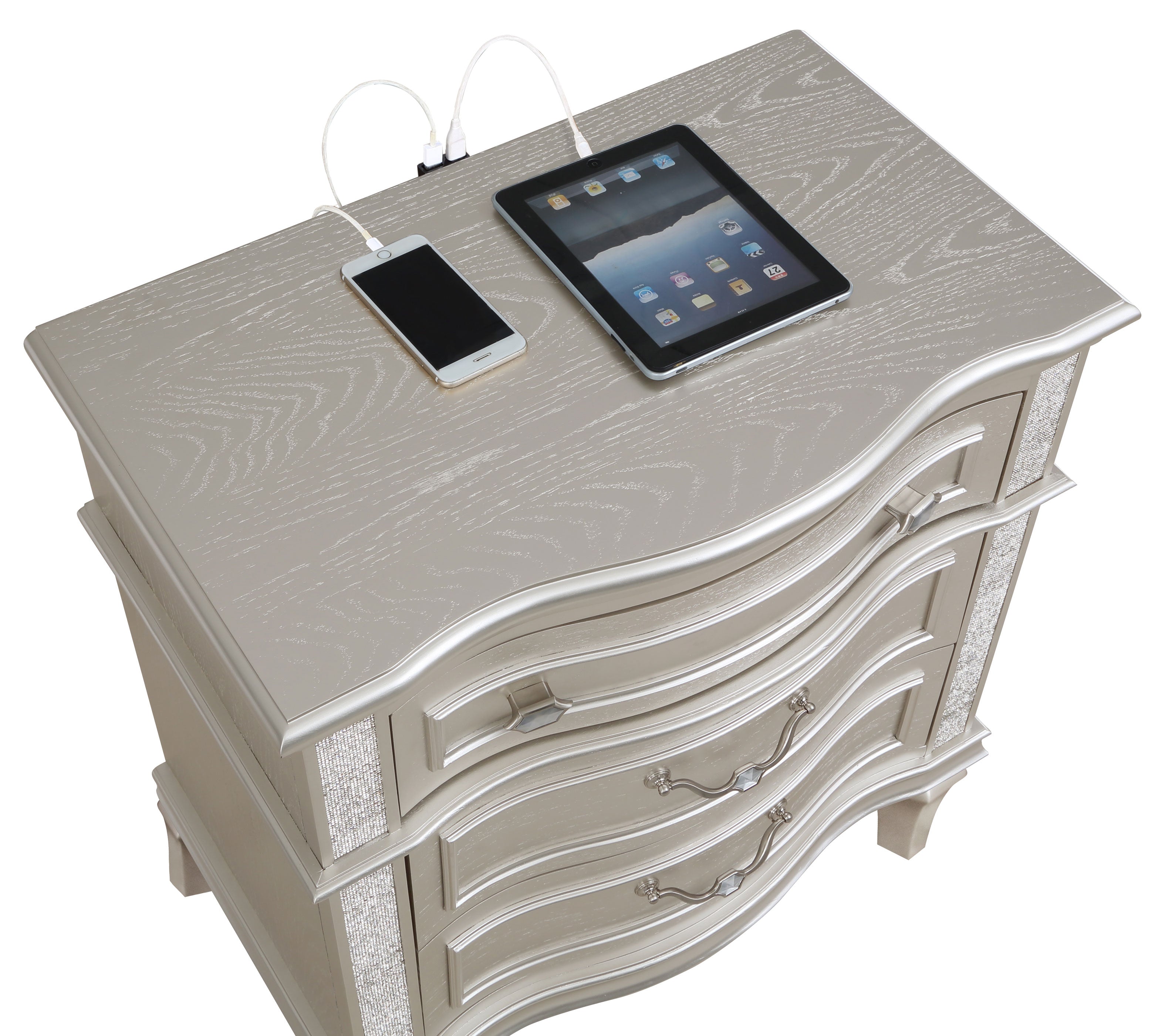 Evangeline 3-drawer Nightstand Silver Oak-CoasterElevations