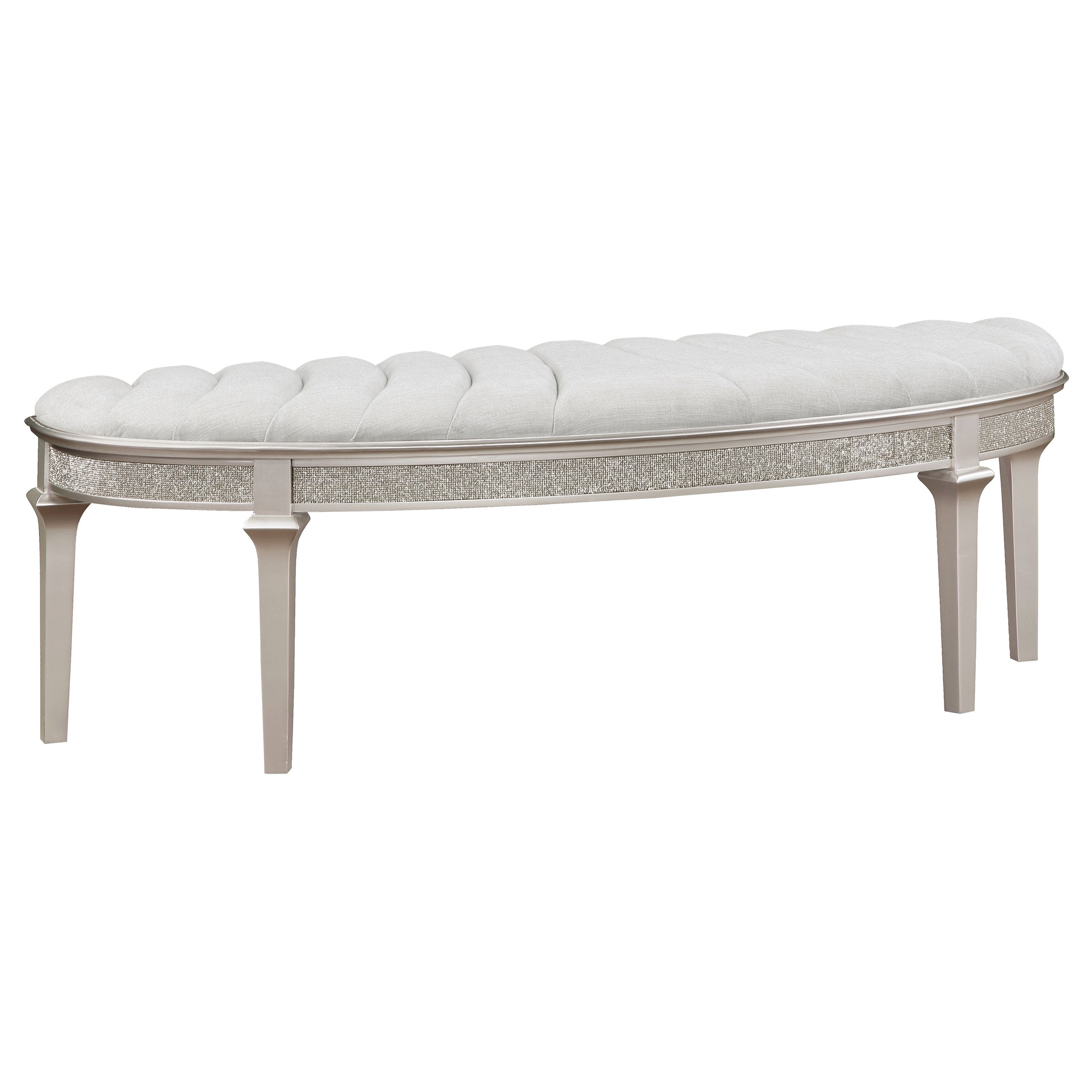 Evangeline Curved Fabric Upholstered Bench Silver Oak-