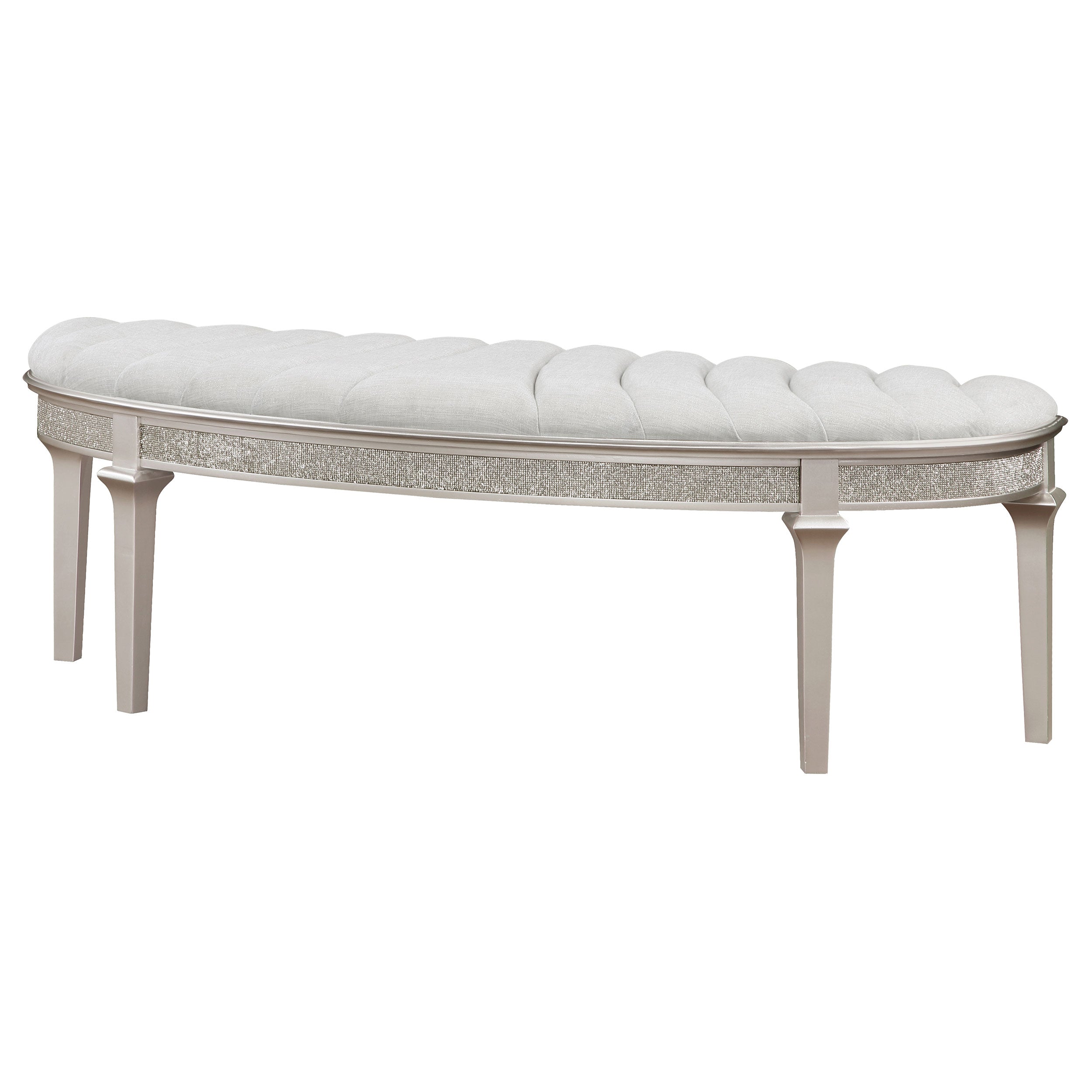 Evangeline Curved Fabric Upholstered Bench Silver Oak-