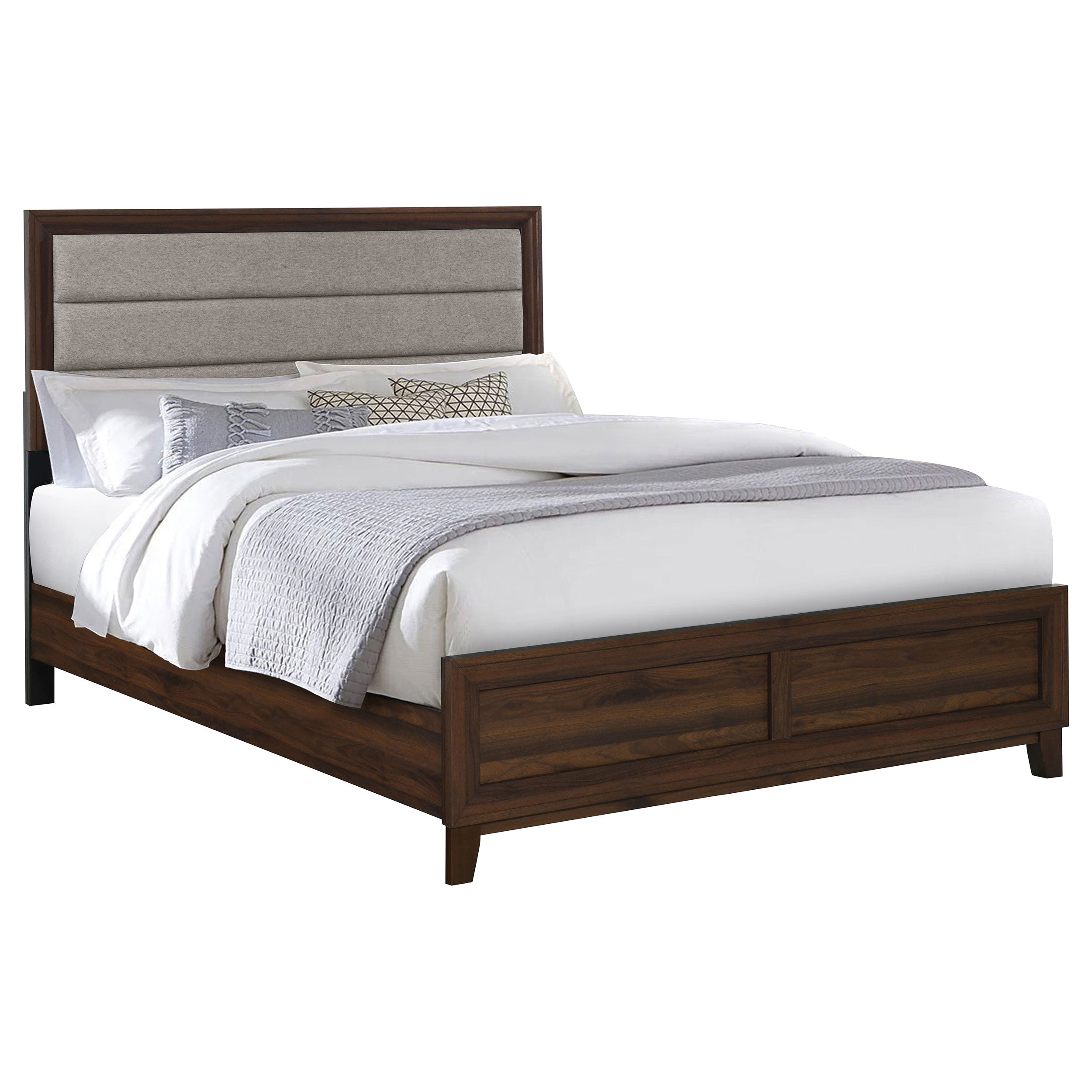 Welsley 50-inch Upholstered Queen Bed Walnut-