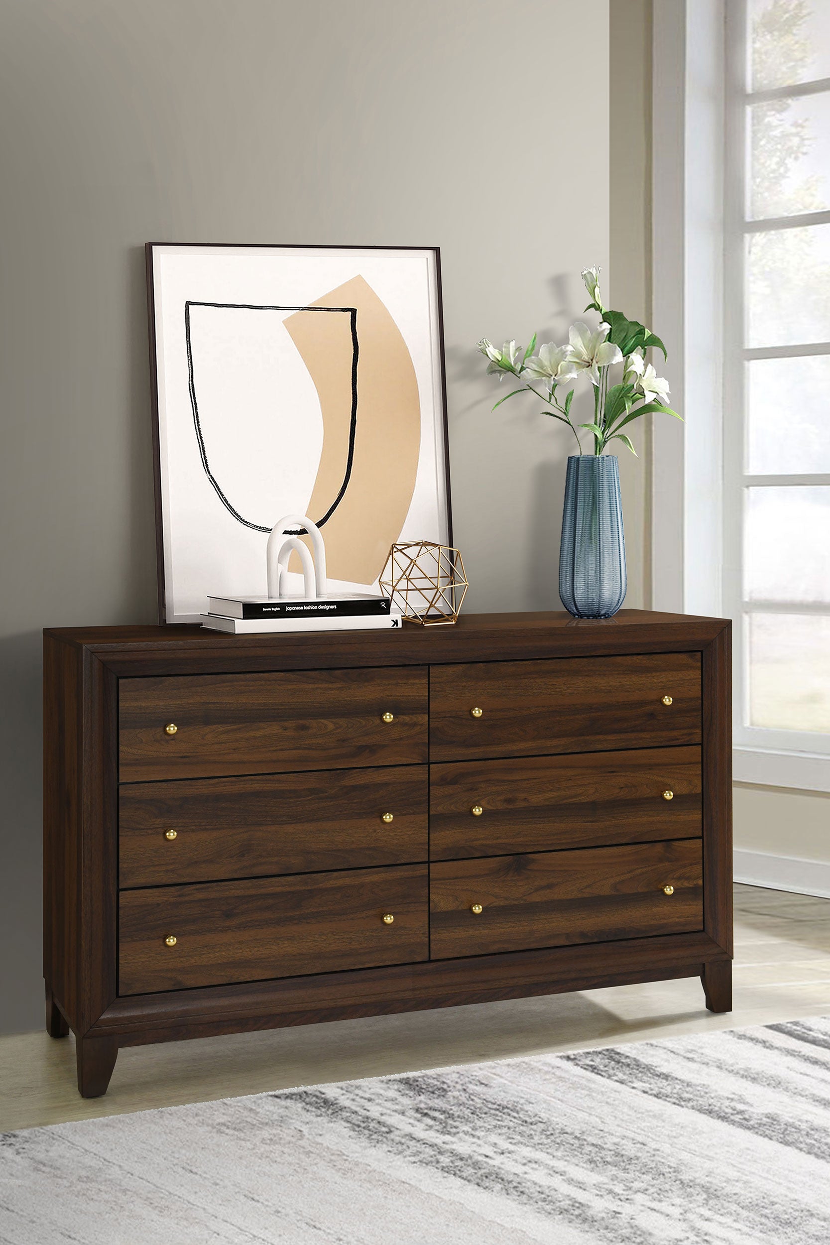 Welsley 6-drawer Dresser Cabinet Walnut-